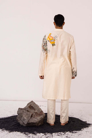 Chanderi Ivory Monkey Menace Kurta With Pants