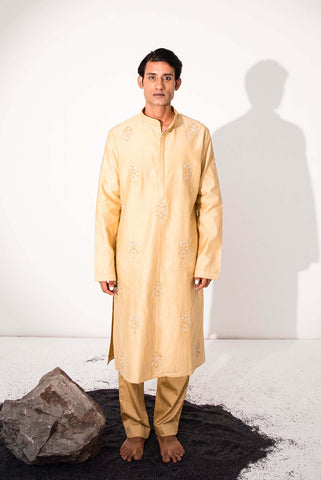 Chanderi Beige Bling Kurta With Pants