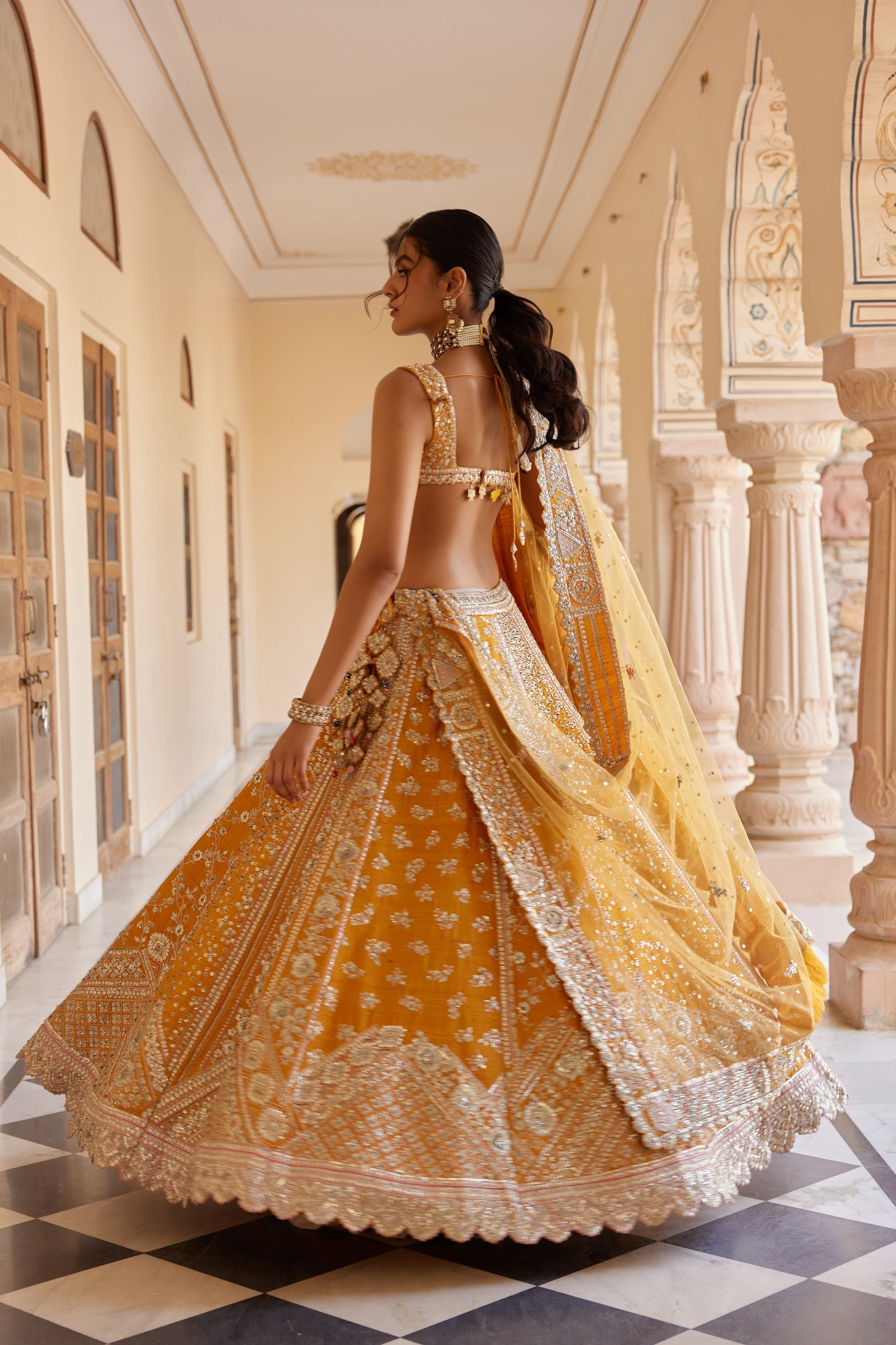 Orange Peel Embroidered Lehenga