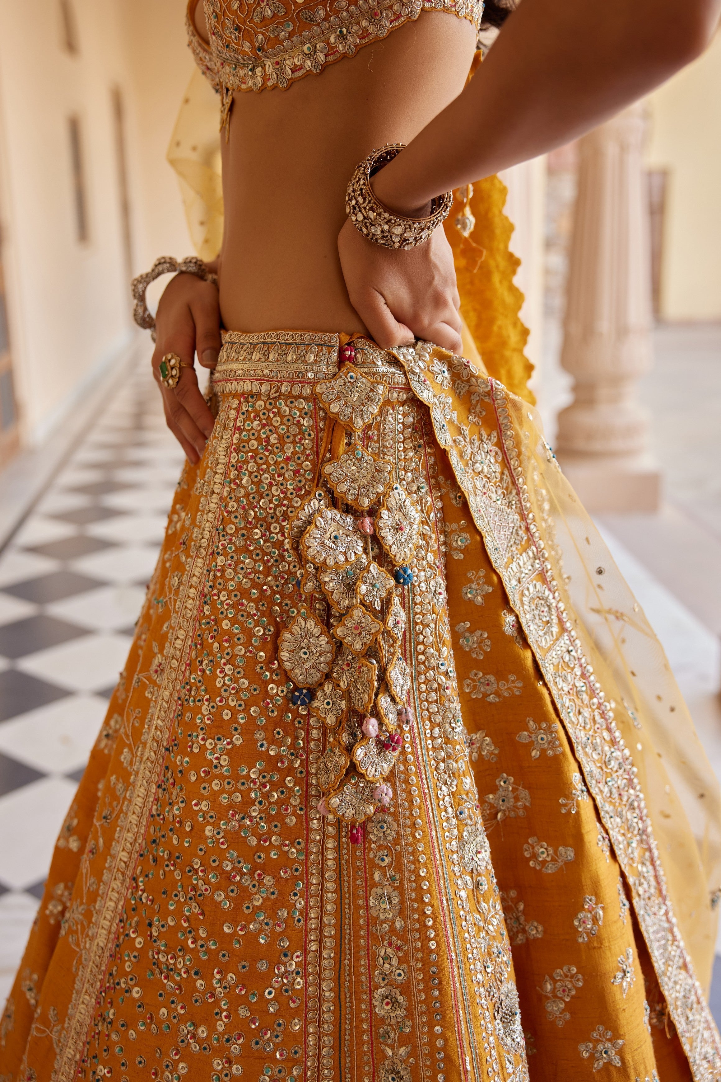 Orange Peel Embroidered Lehenga