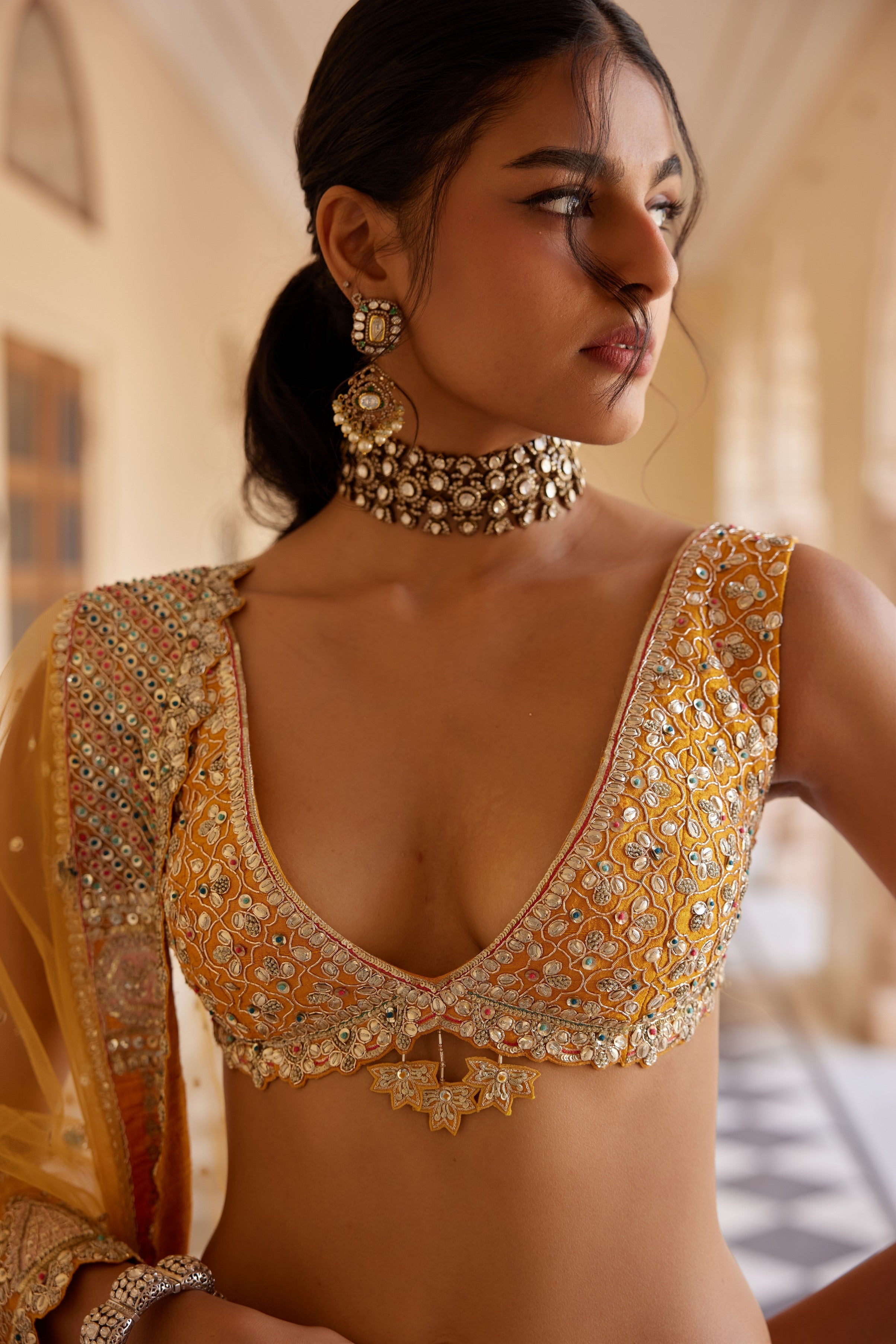 Orange Peel Embroidered Lehenga