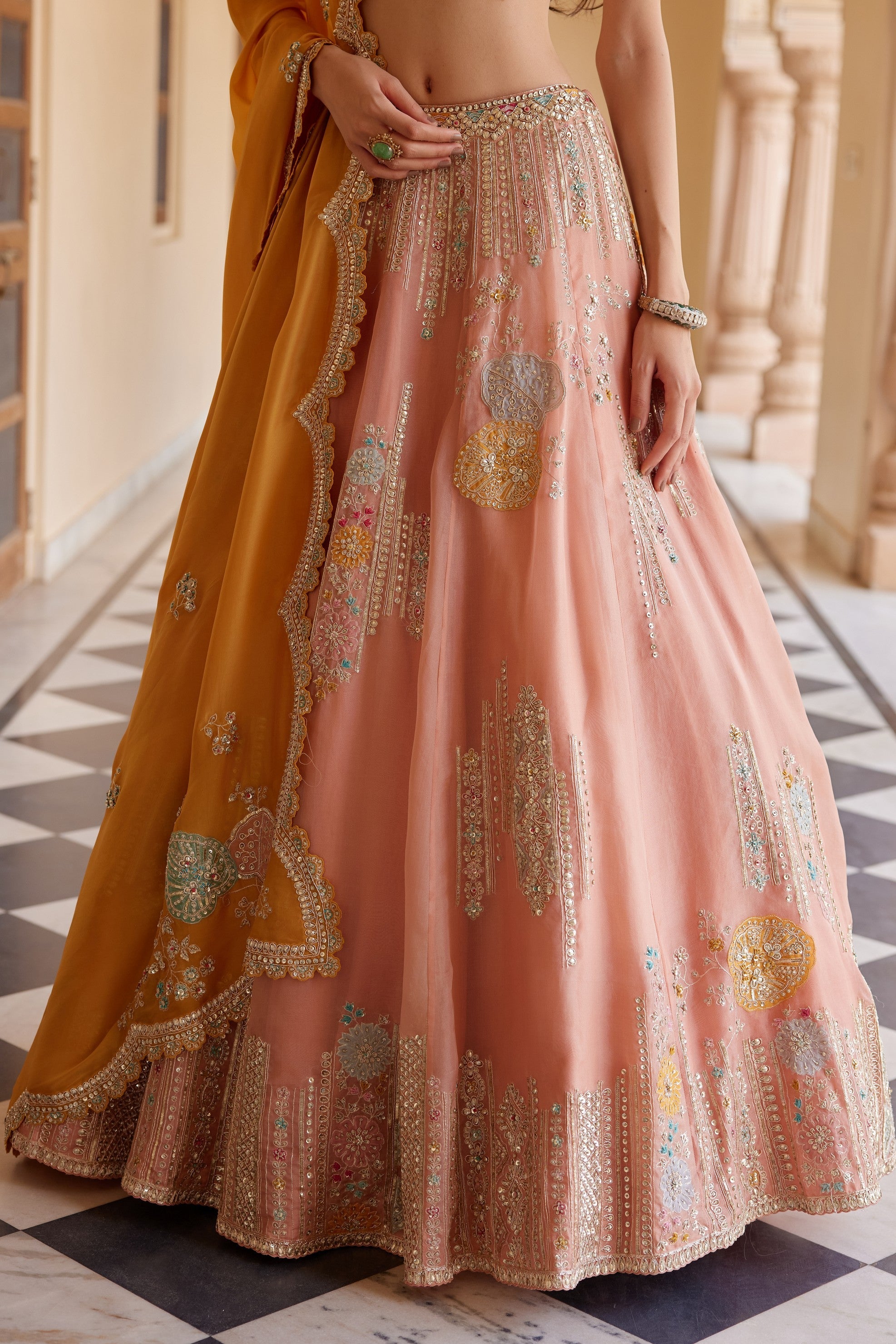 Salmon Peach Embroidered Lehenga