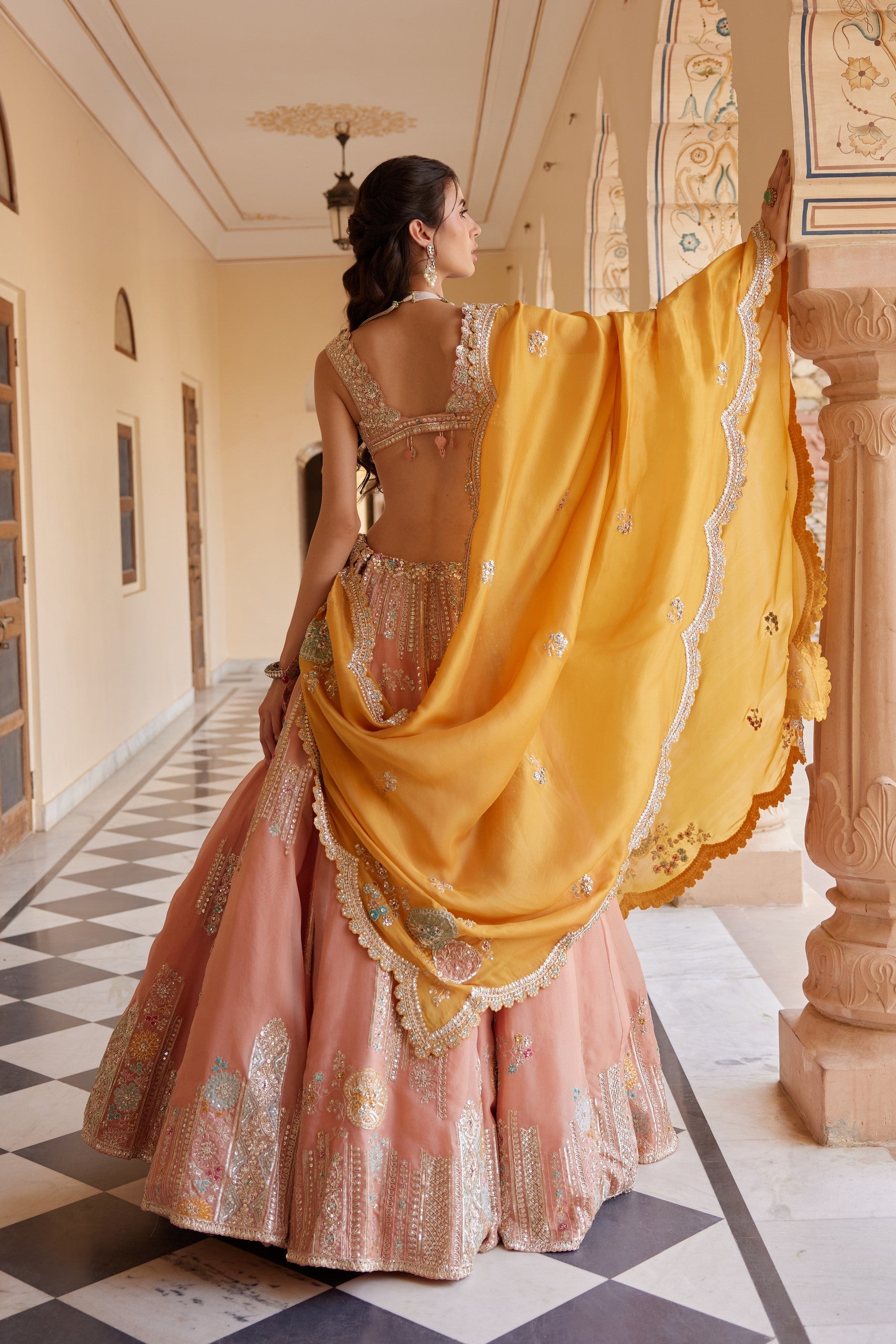 Salmon Peach Embroidered Lehenga