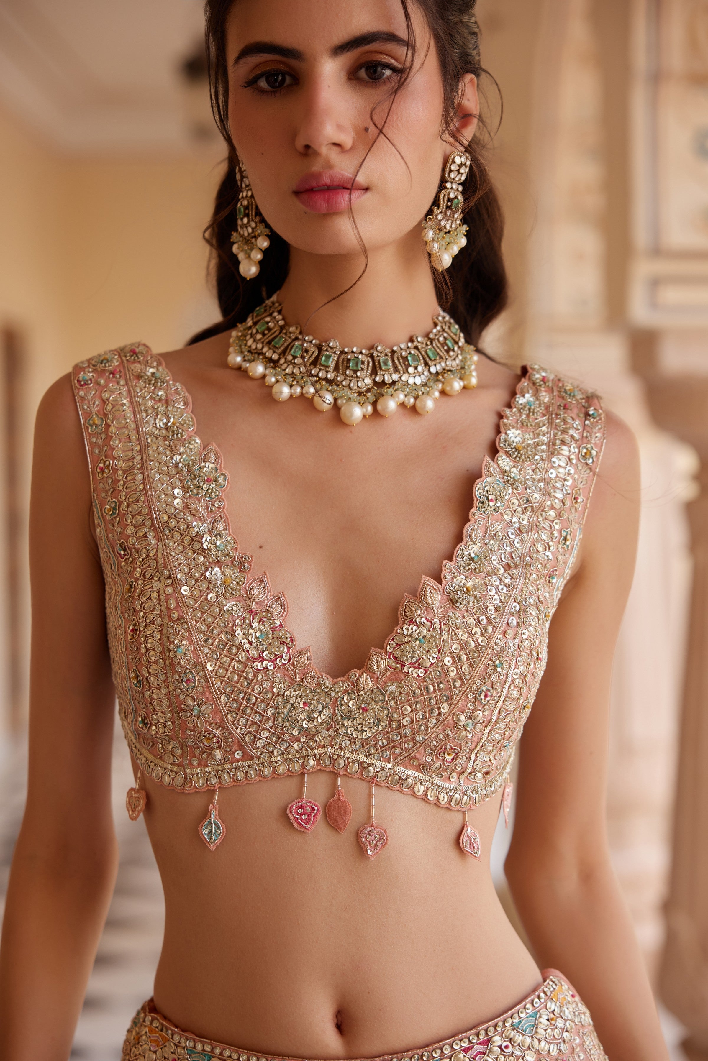 Salmon Peach Embroidered Lehenga