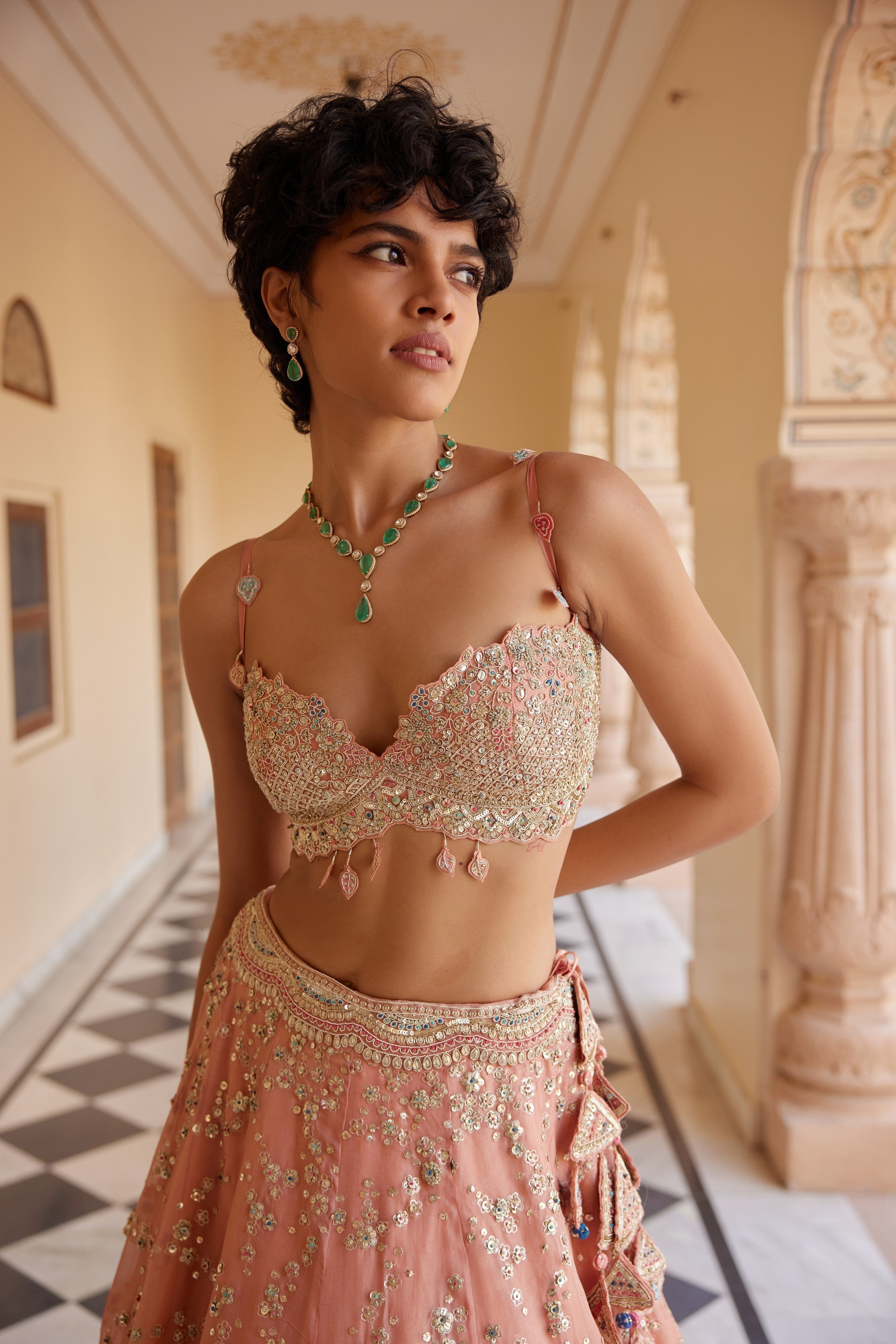 Salmon Peach Embroidered Lehenga