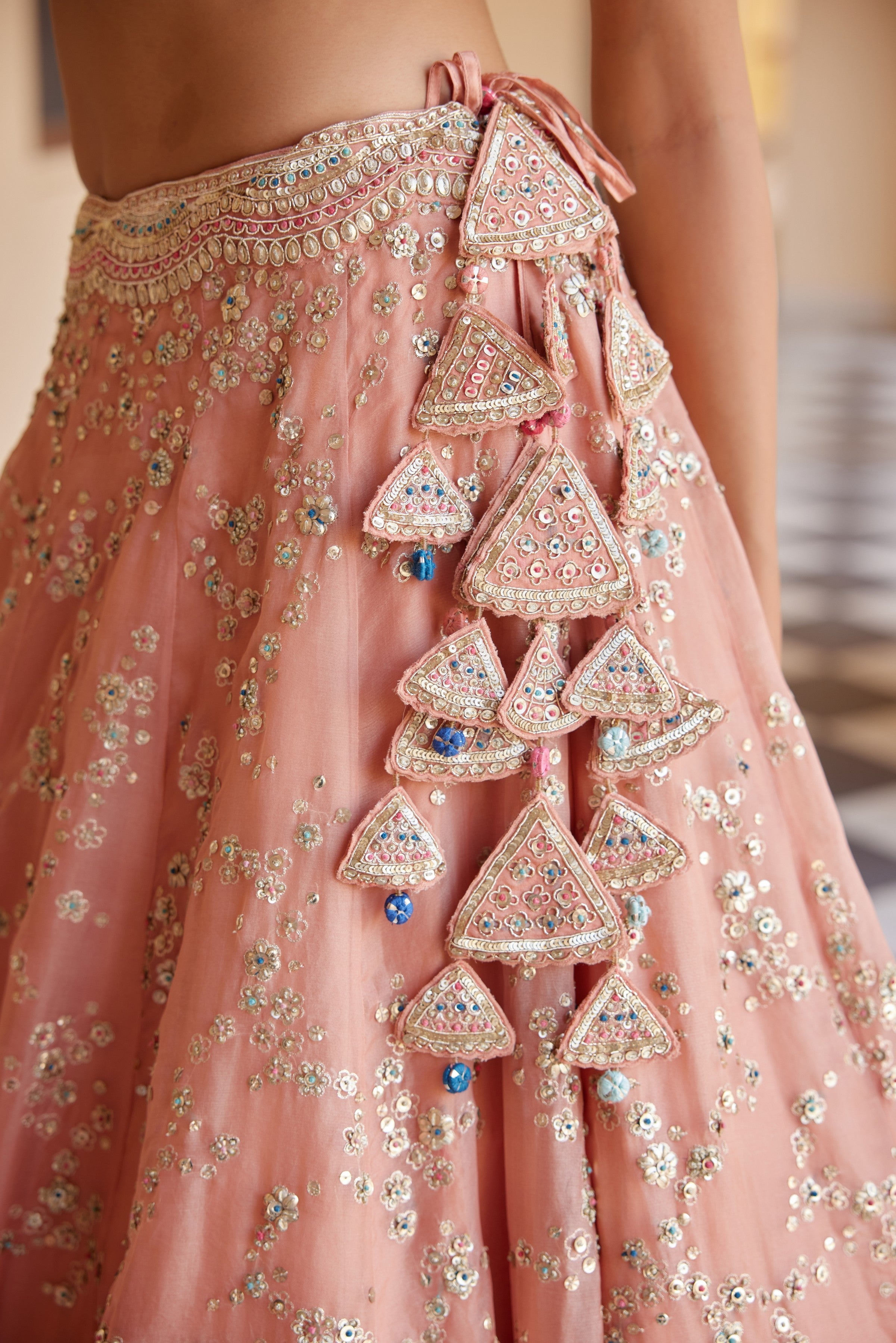 Salmon Peach Embroidered Lehenga