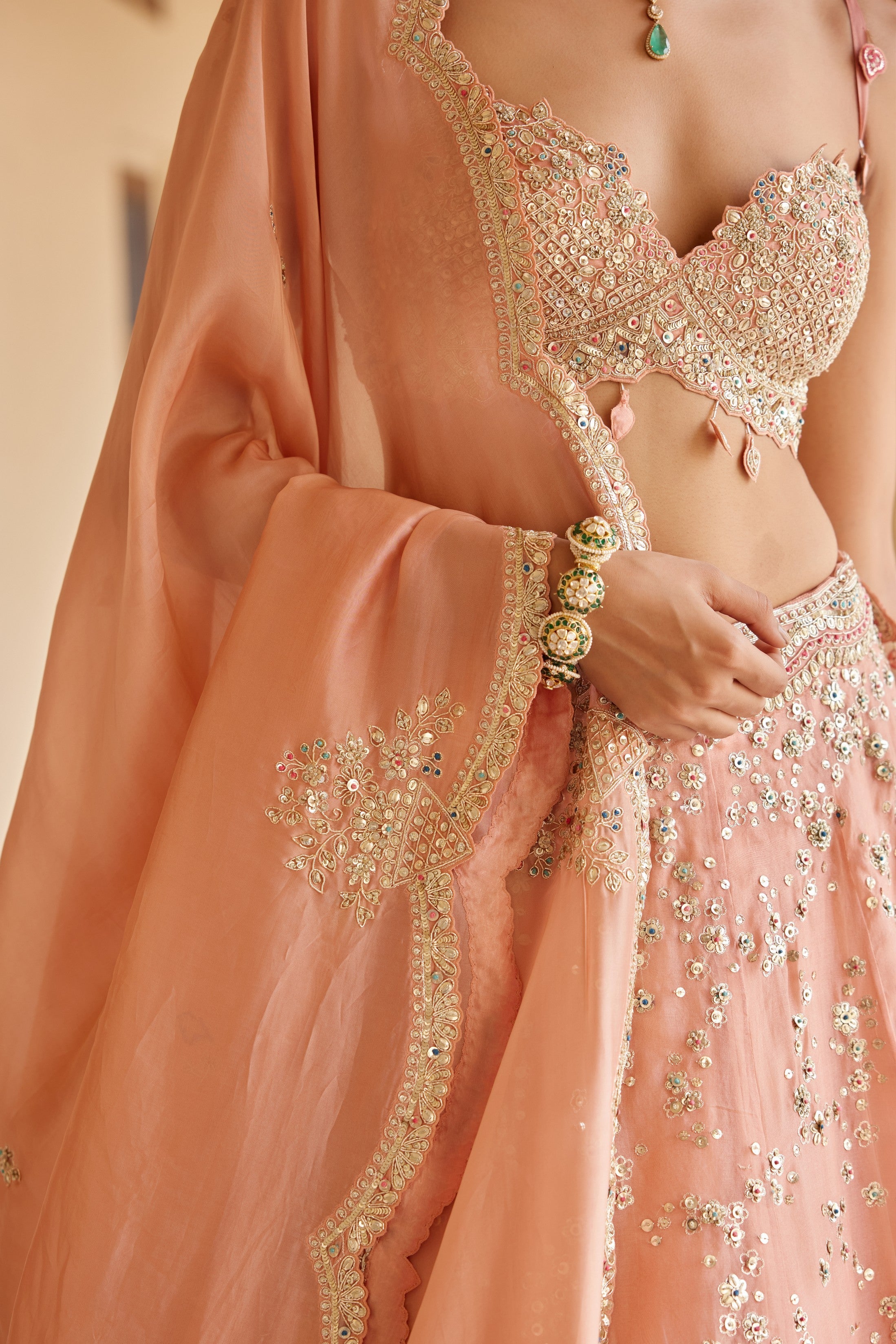 Salmon Peach Embroidered Lehenga