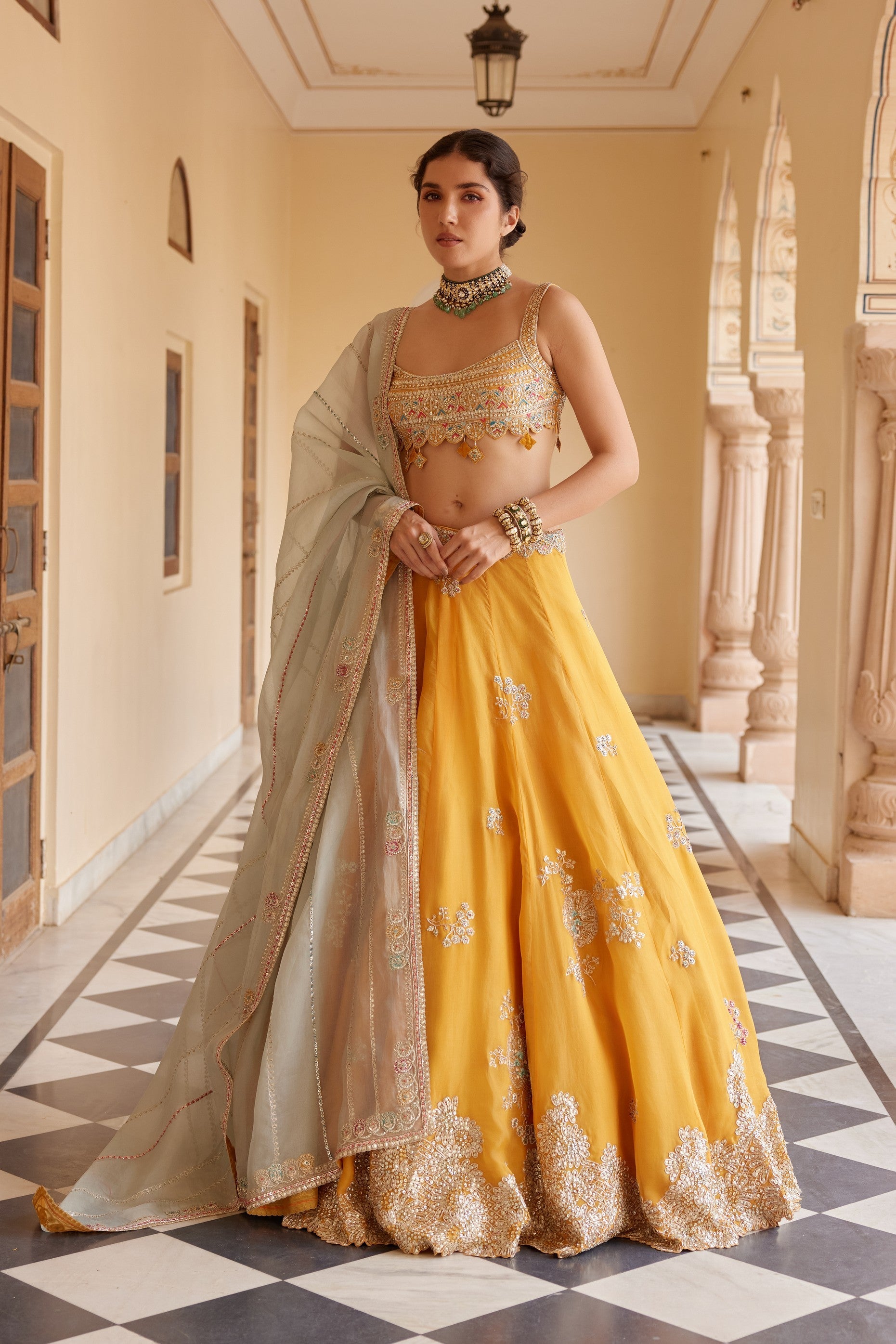 Orange Peel Embroidered Lehenga