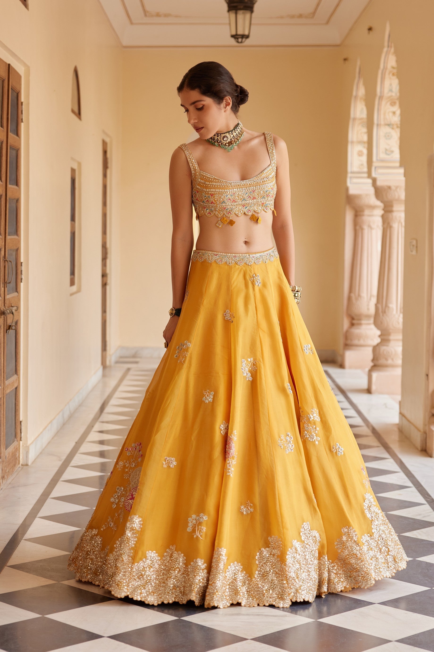 Orange Peel Embroidered Lehenga