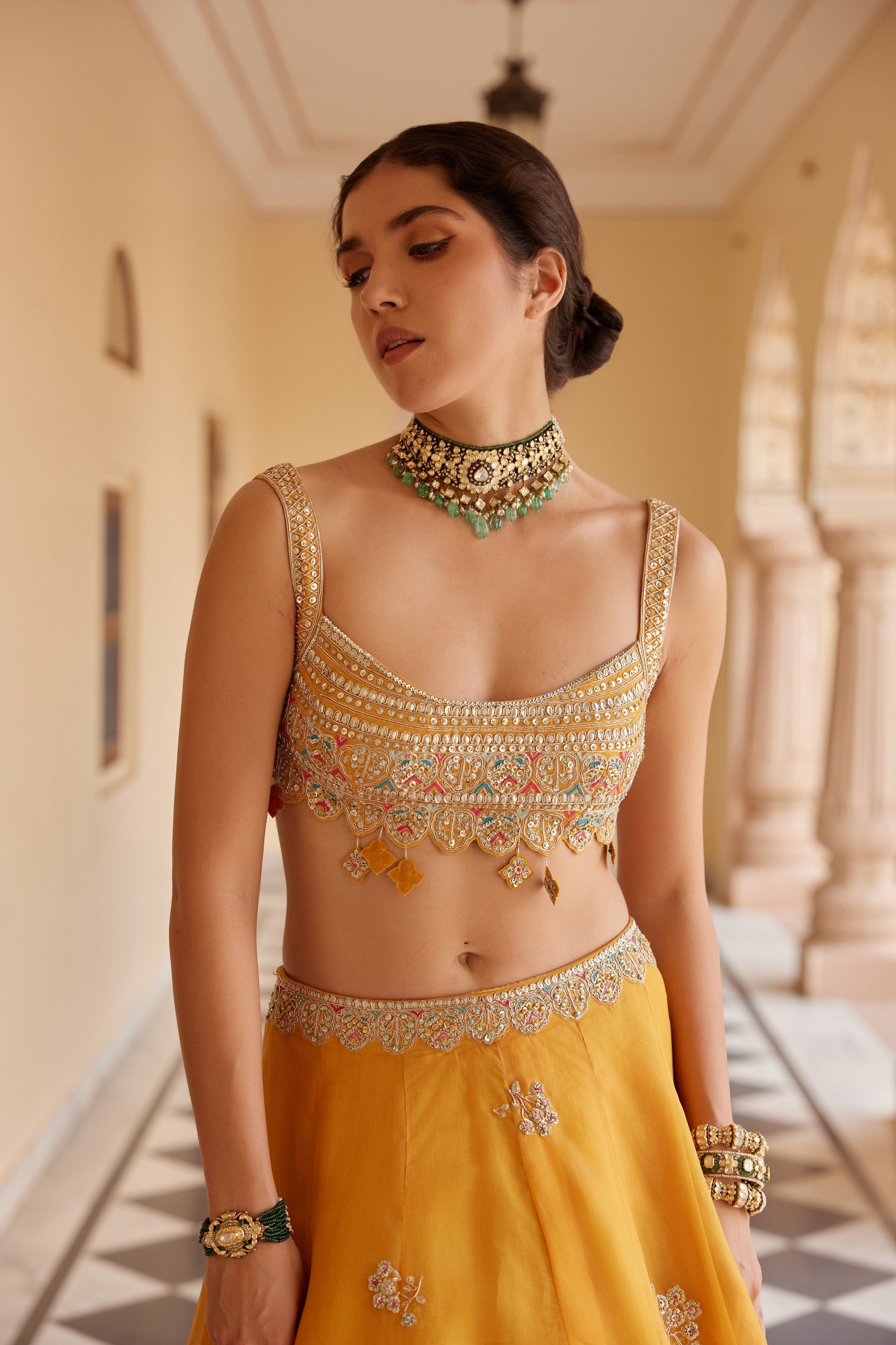 Orange Peel Embroidered Lehenga