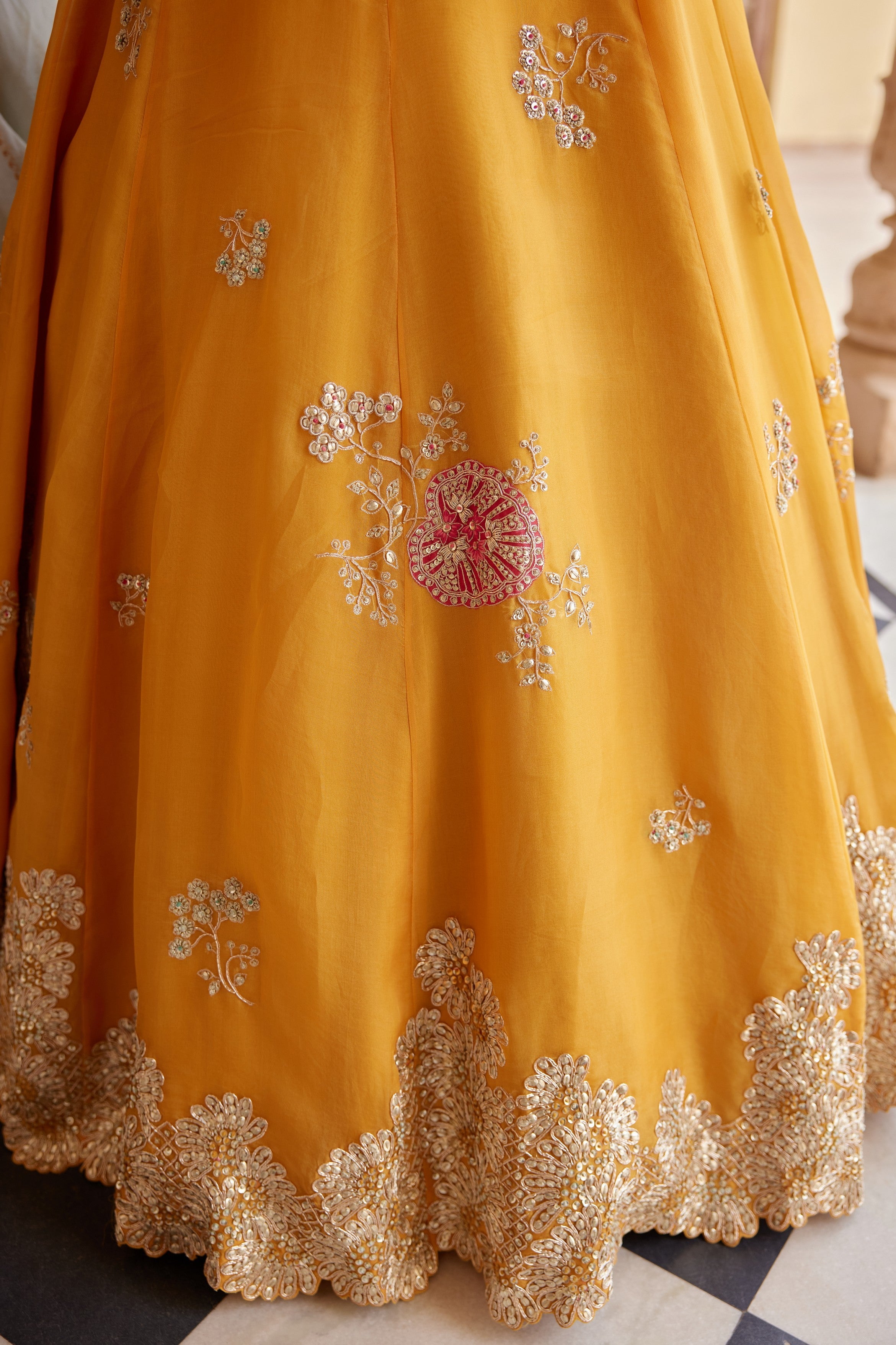 Orange Peel Embroidered Lehenga