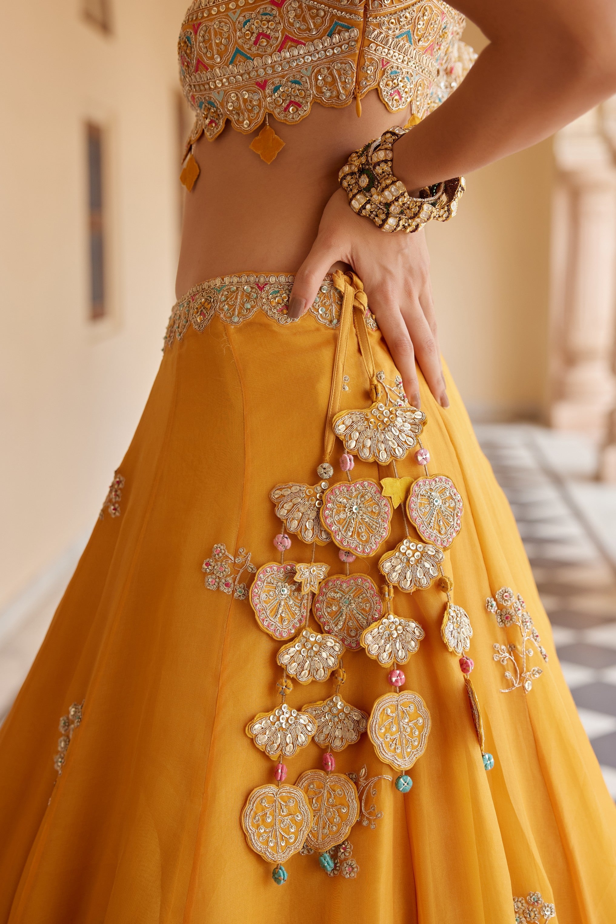 Orange Peel Embroidered Lehenga