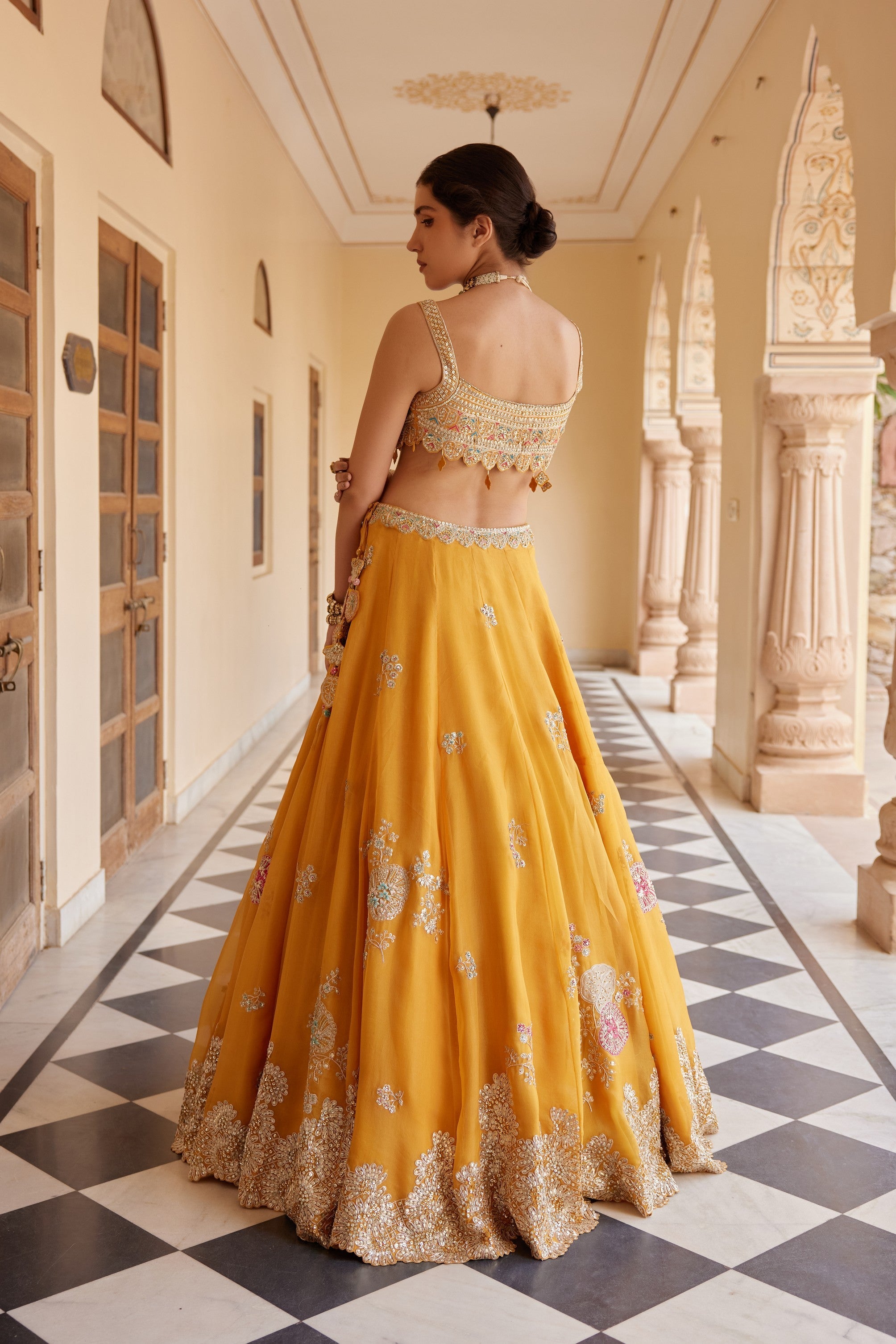 Orange Peel Embroidered Lehenga