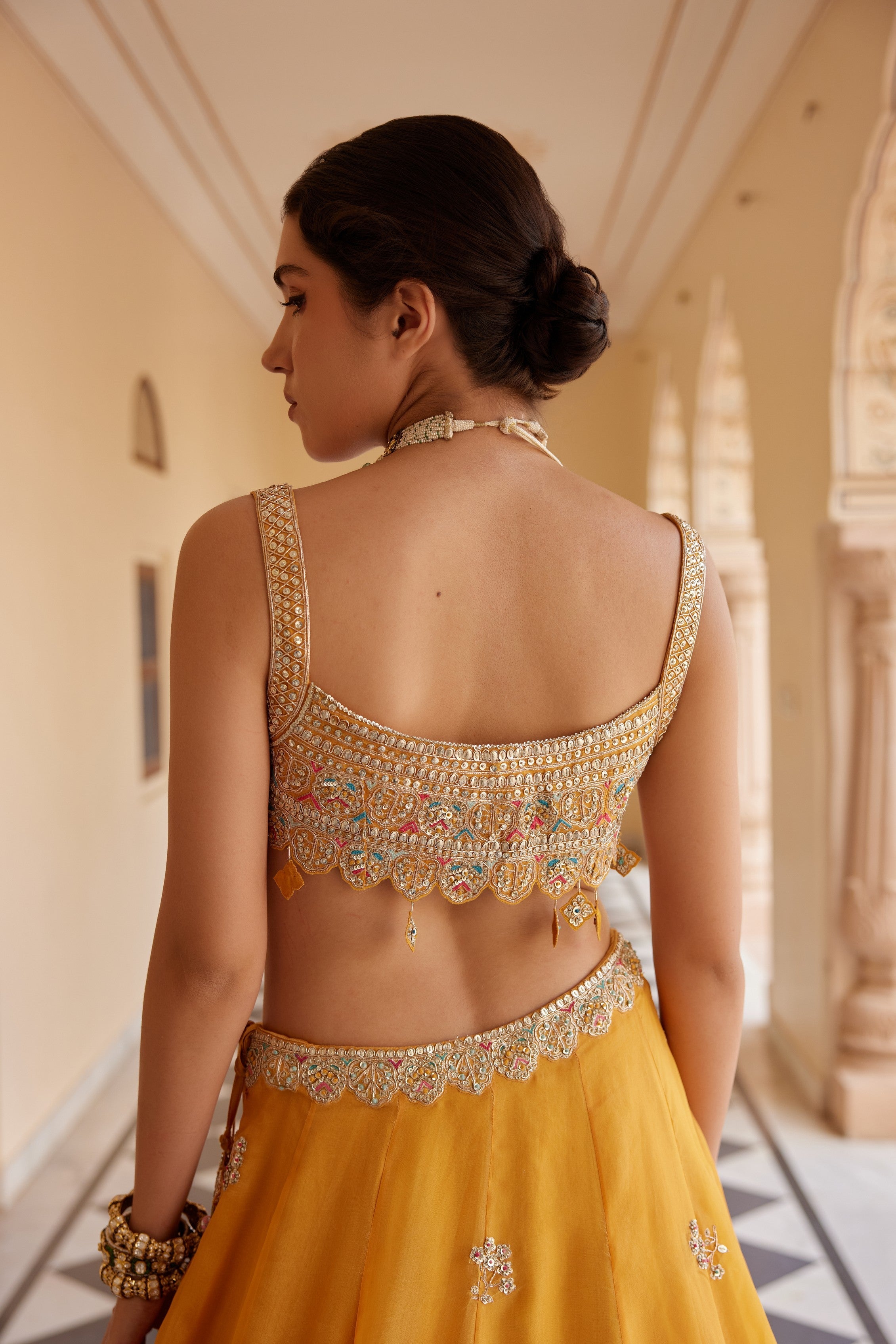 Orange Peel Embroidered Lehenga