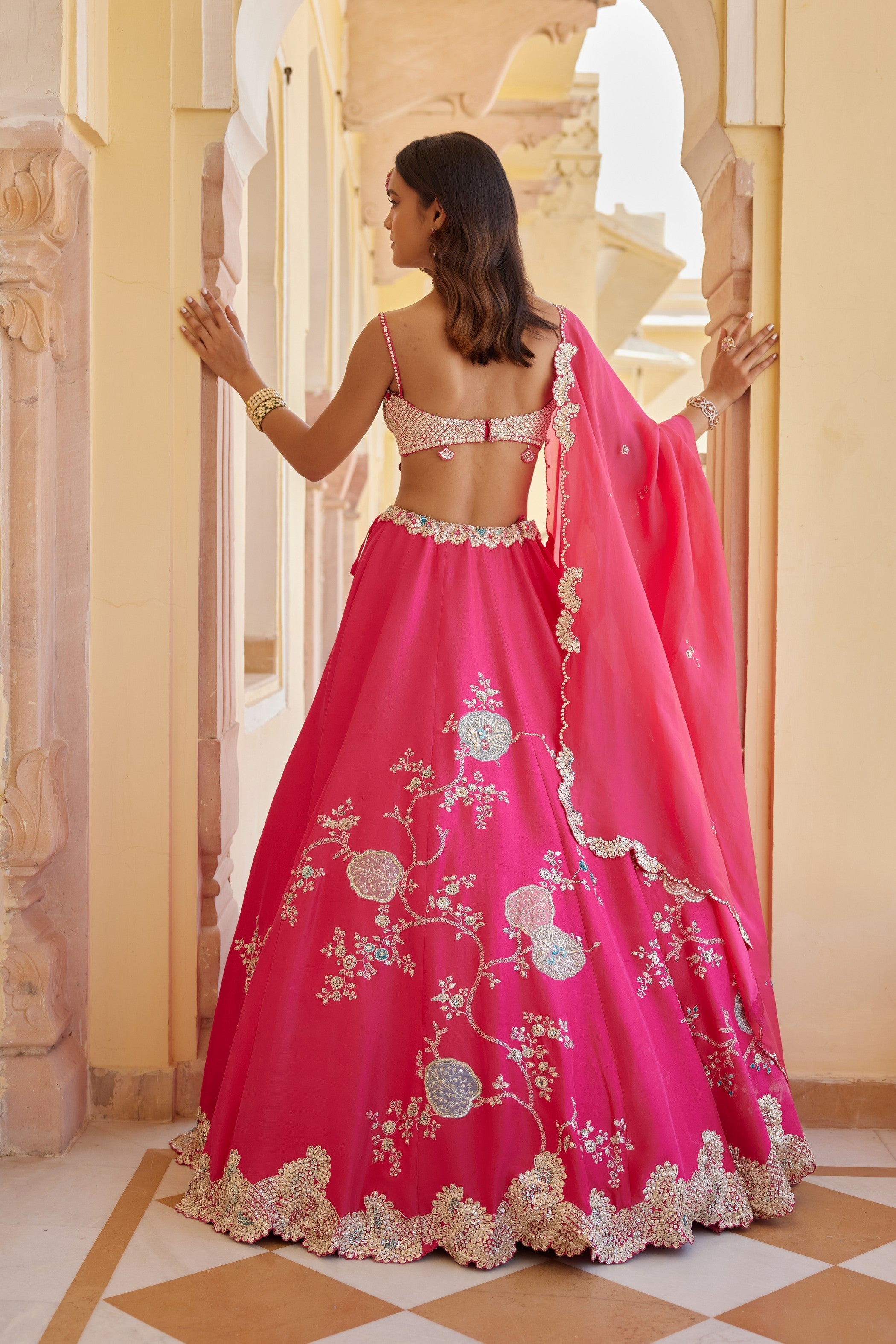 Dark Fuchsia Embroidered Lehenga