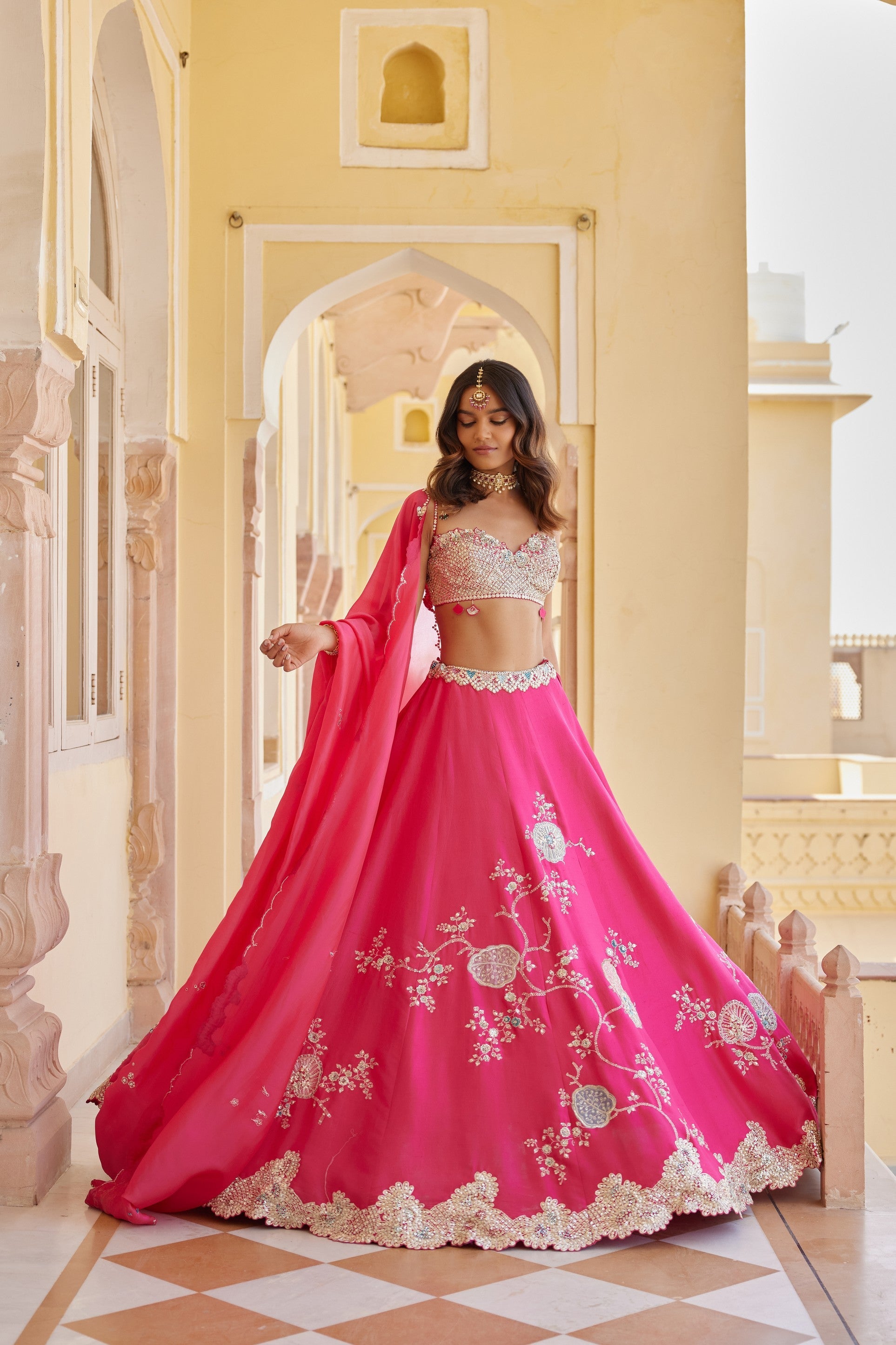 Dark Fuchsia Embroidered Lehenga