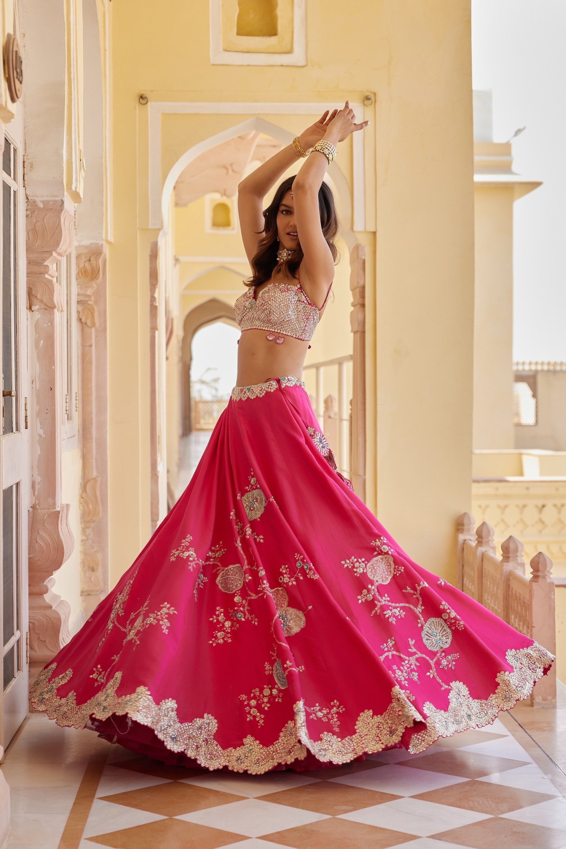 Dark Fuchsia Embroidered Lehenga