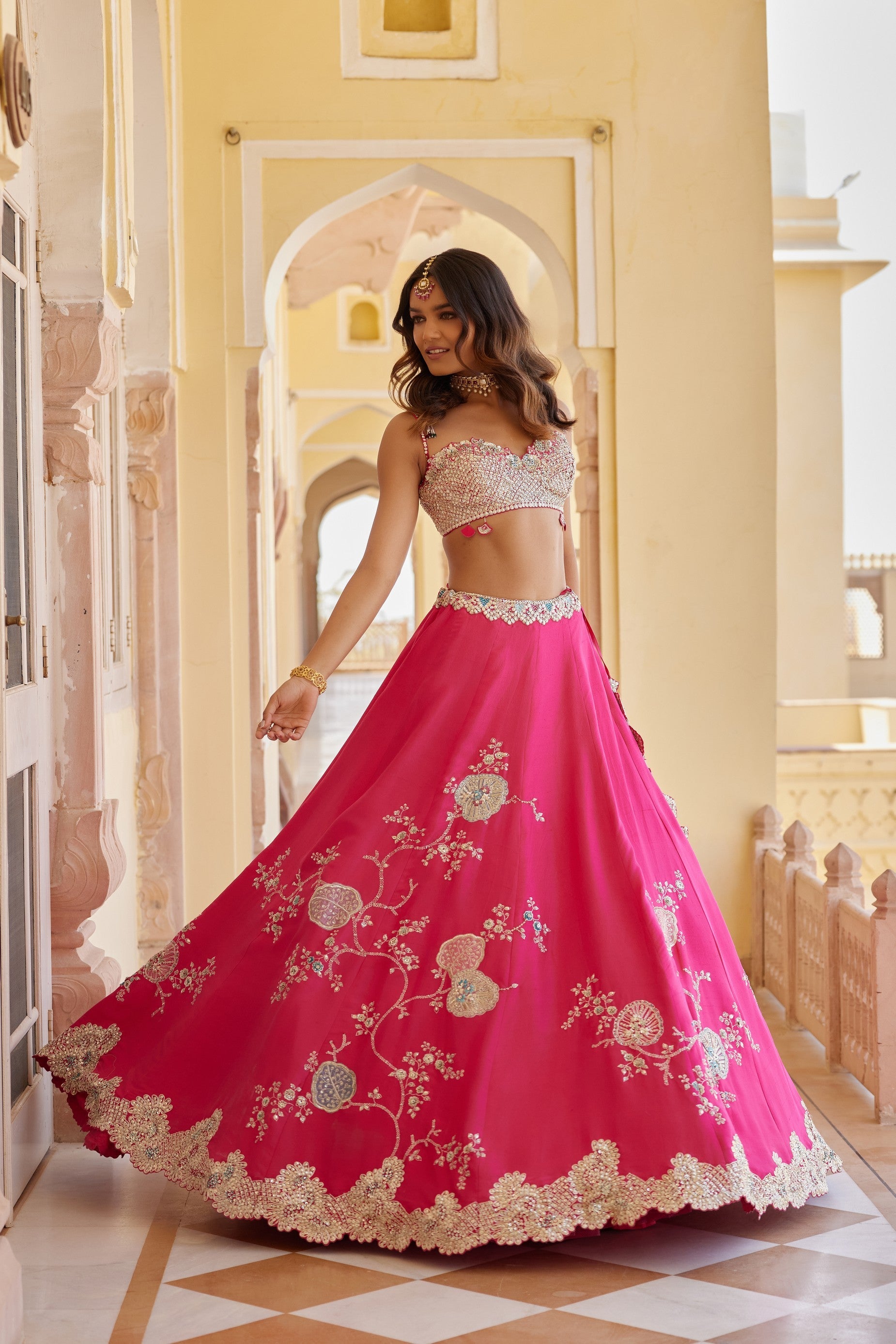 Dark Fuchsia Embroidered Lehenga