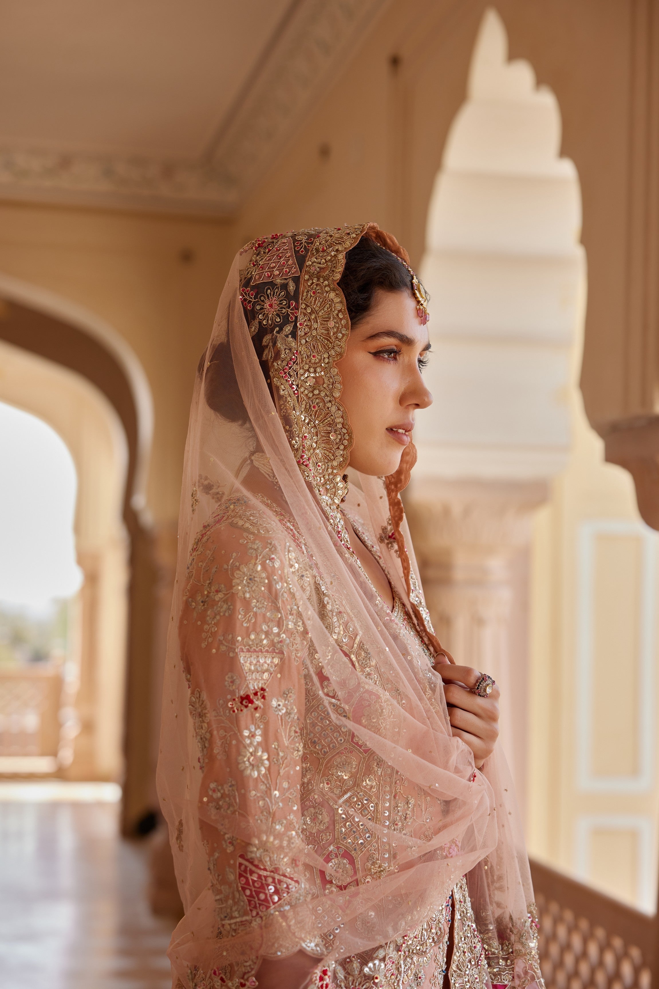 Salmon Peach Embroidered Sharara