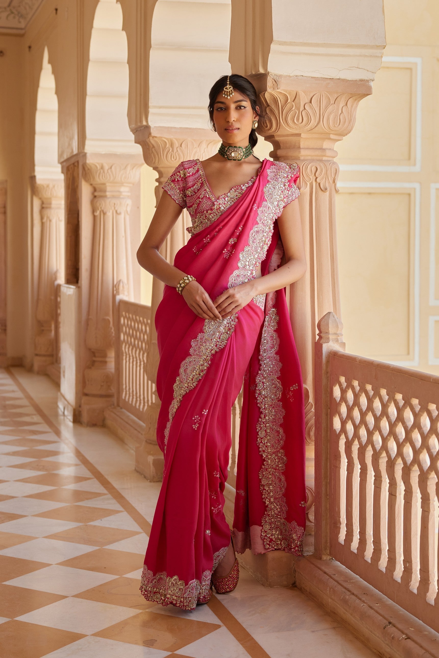 Dark Fuchsia Embroidered Saree