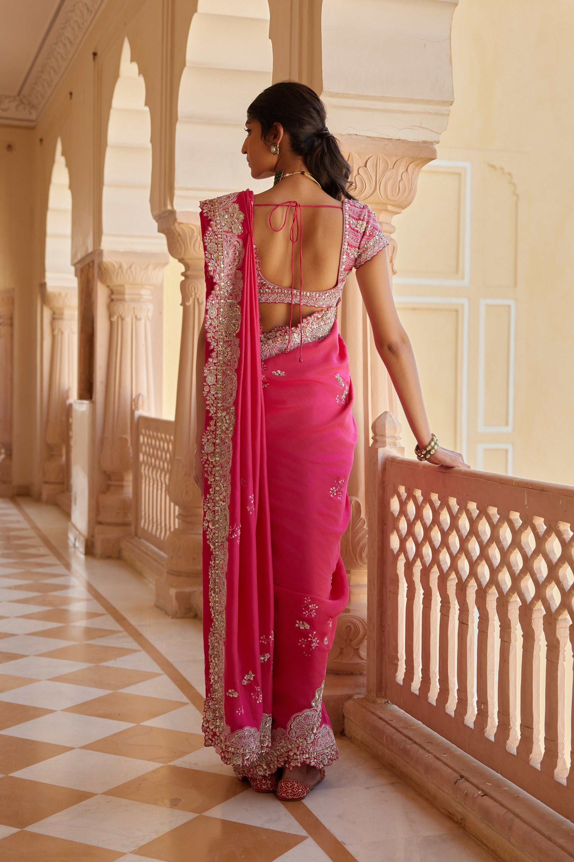 Dark Fuchsia Embroidered Saree