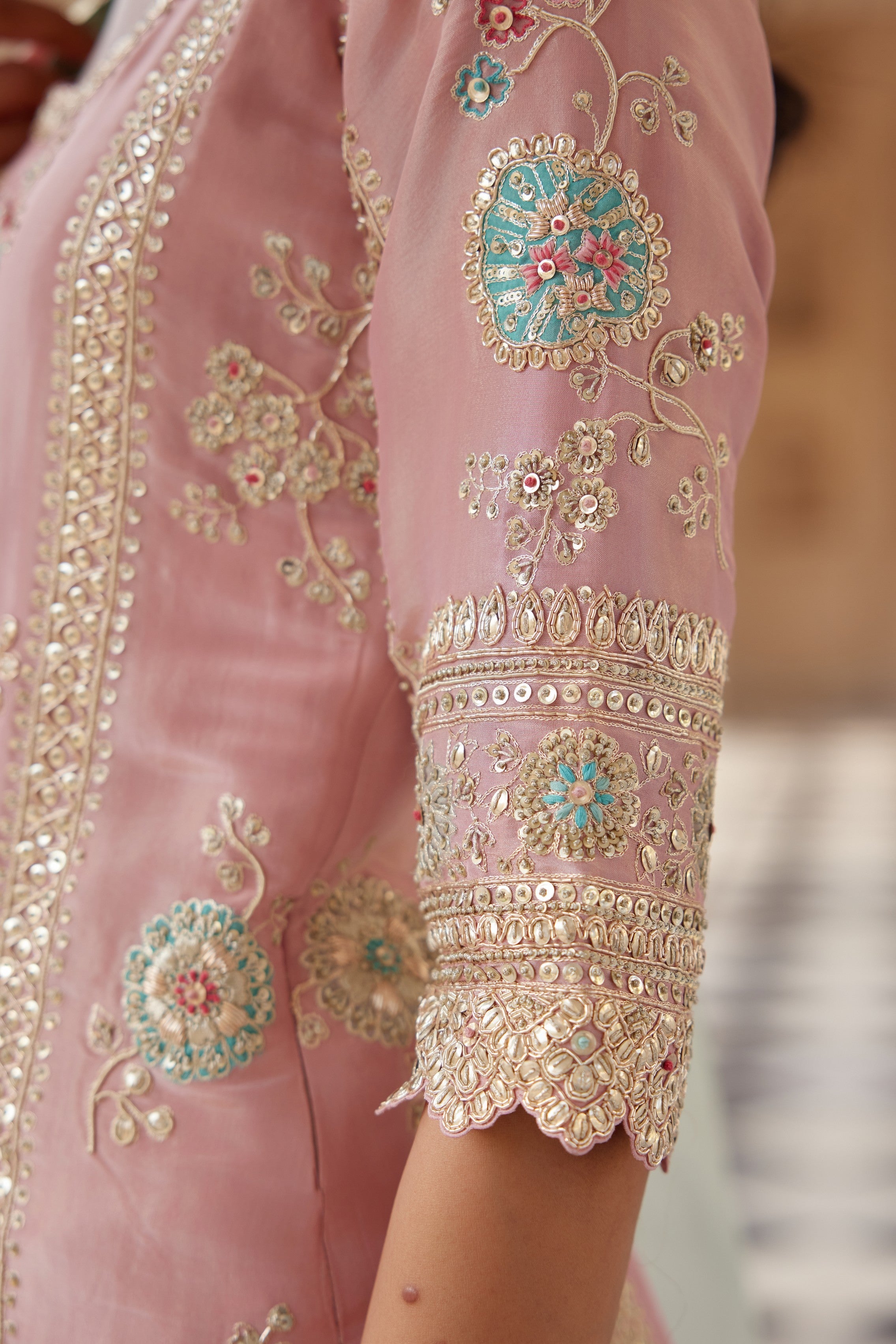 Flamingo Pink Embroidered Suit Set