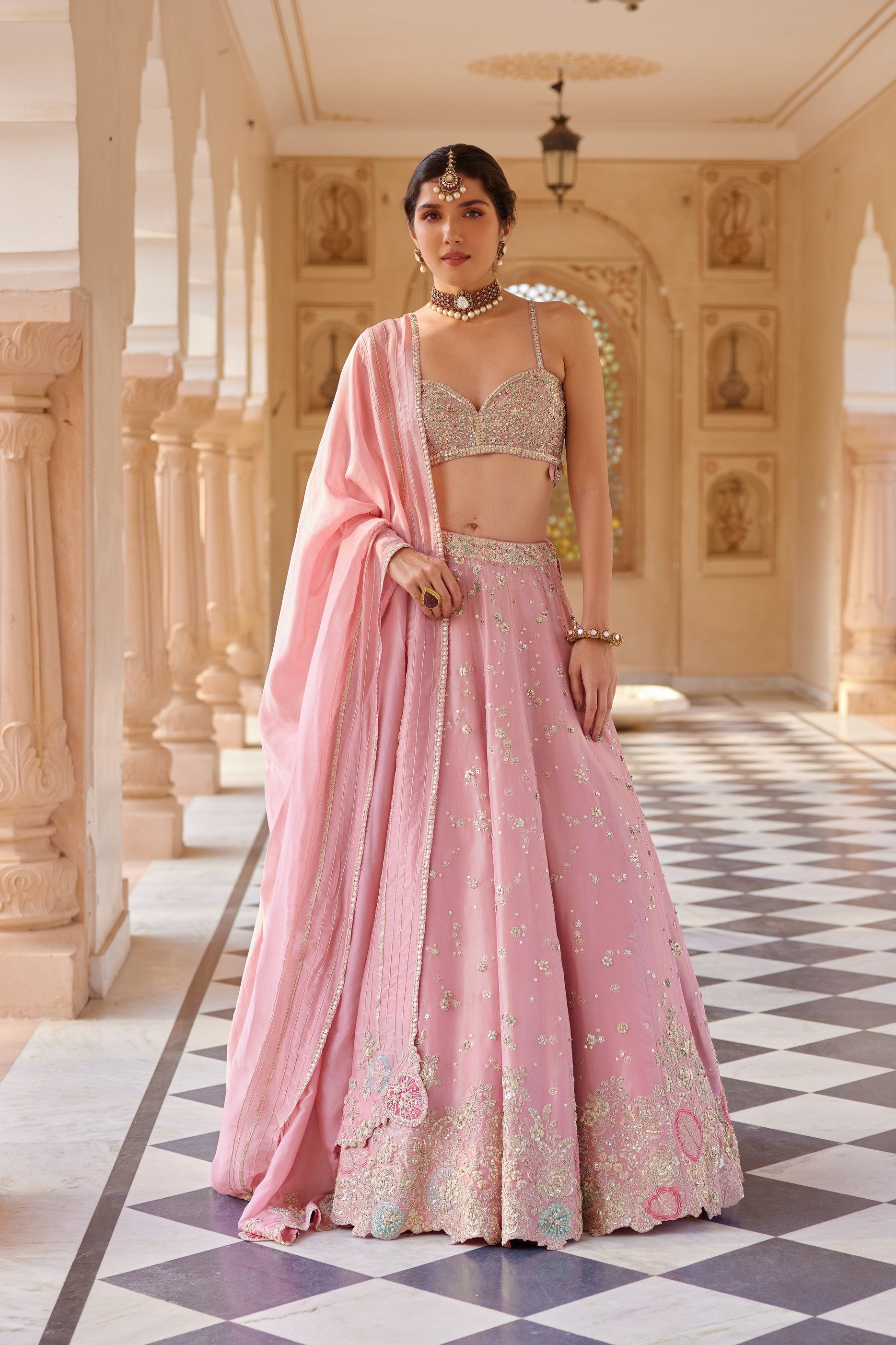 Flamingo Pink Embroidered Lehenga