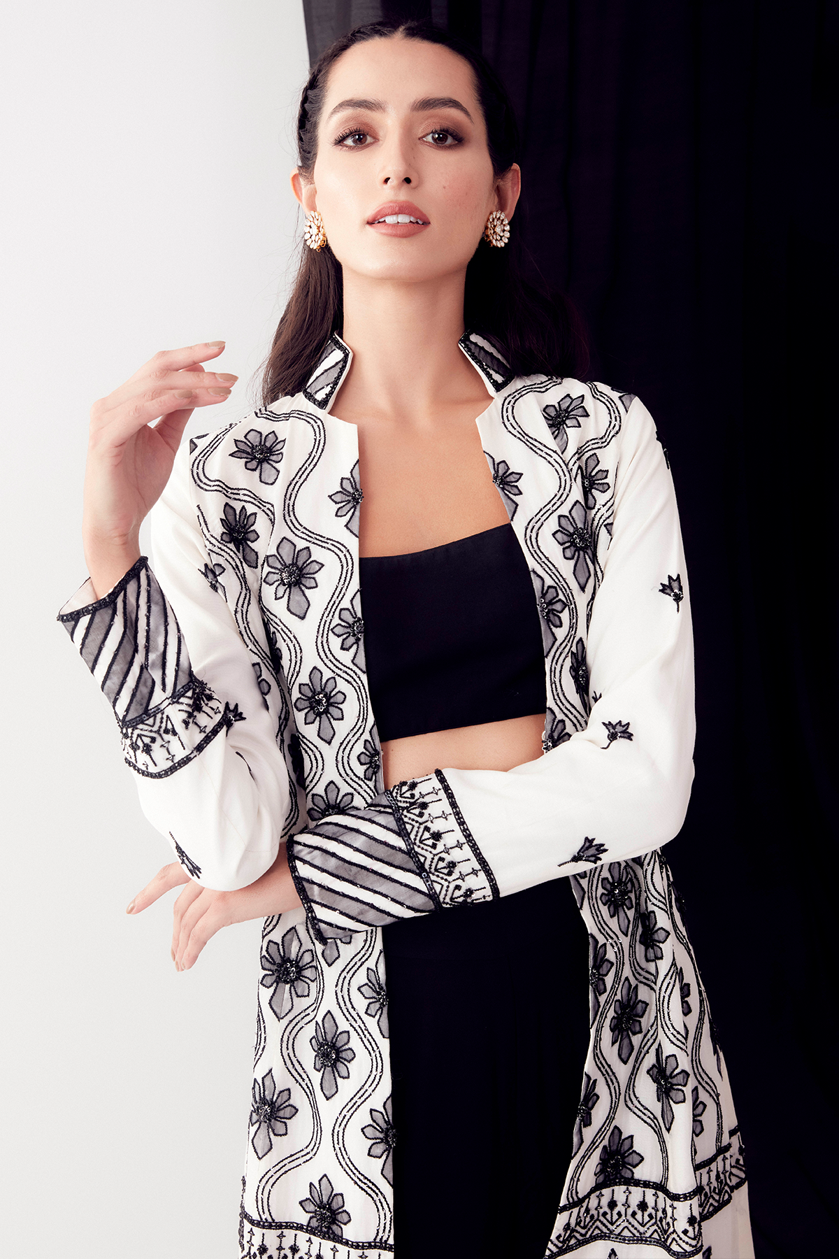 Black & White Applique Work Jacket Set