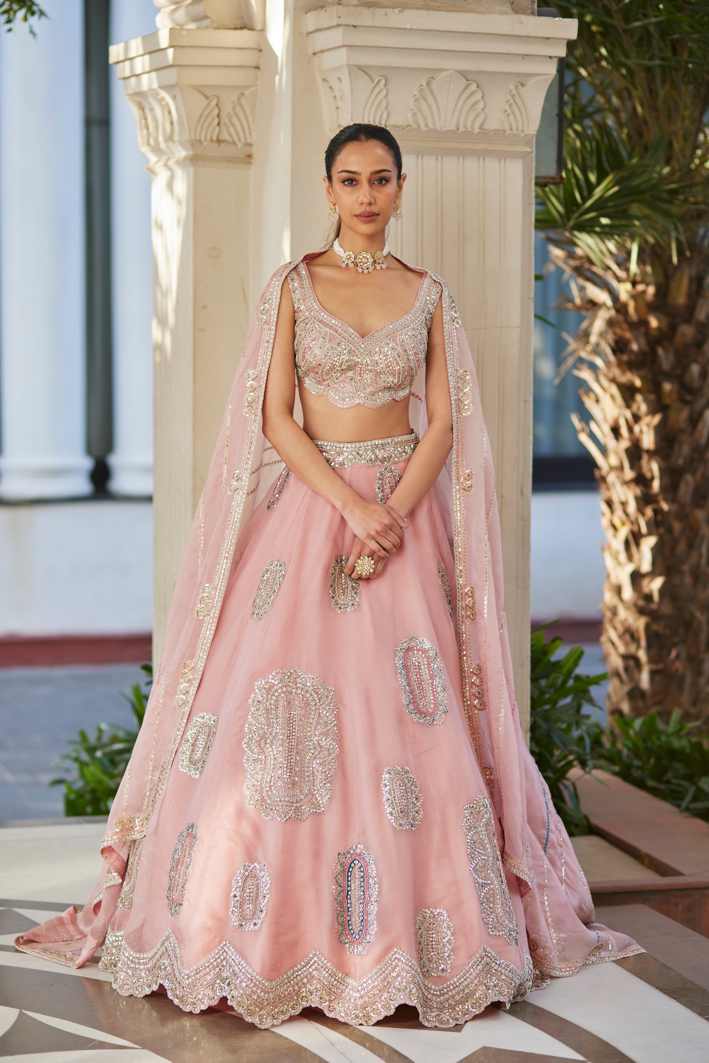 Soft Berry Motif Embroidered Lehenga