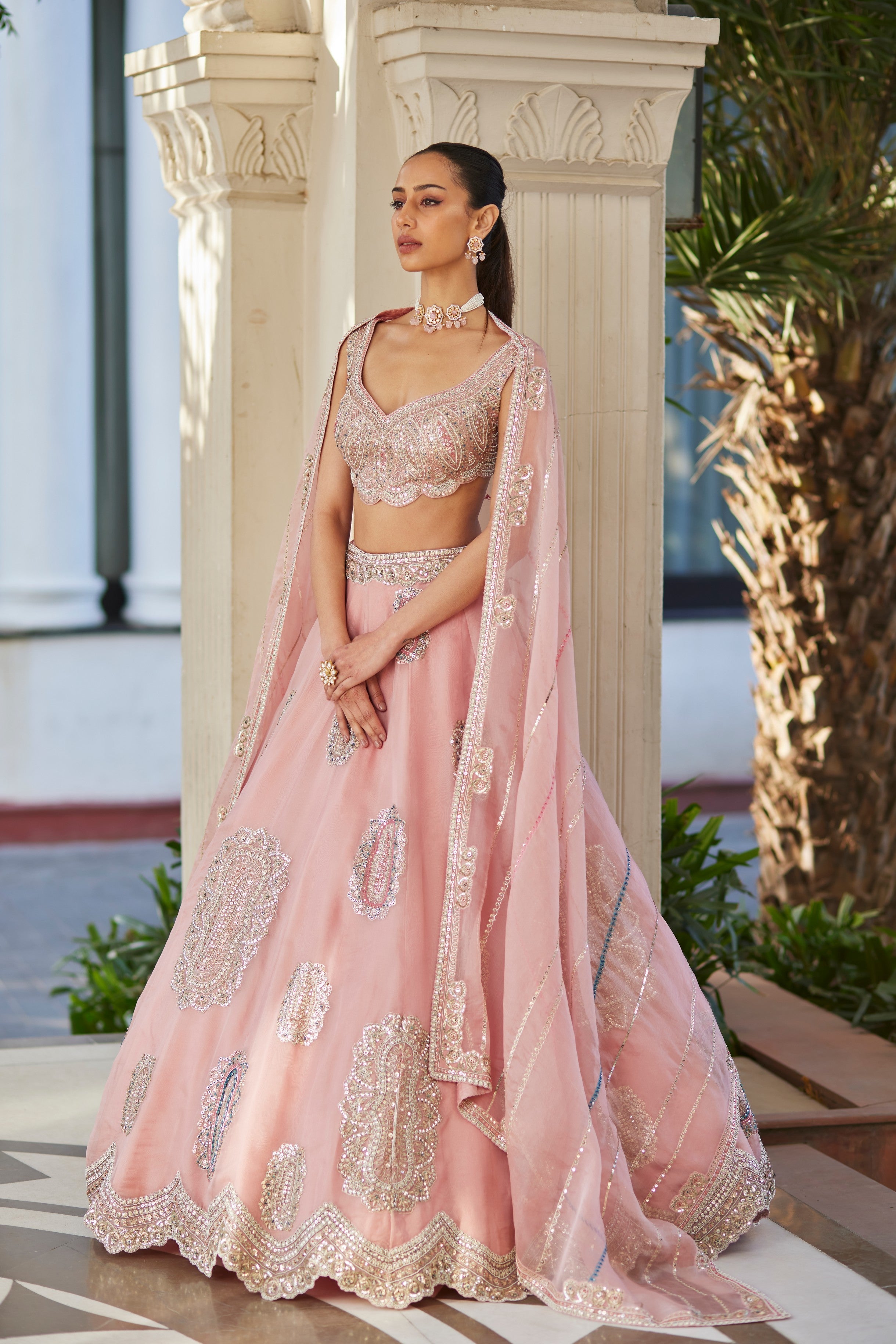 Soft Berry Motif Embroidered Lehenga