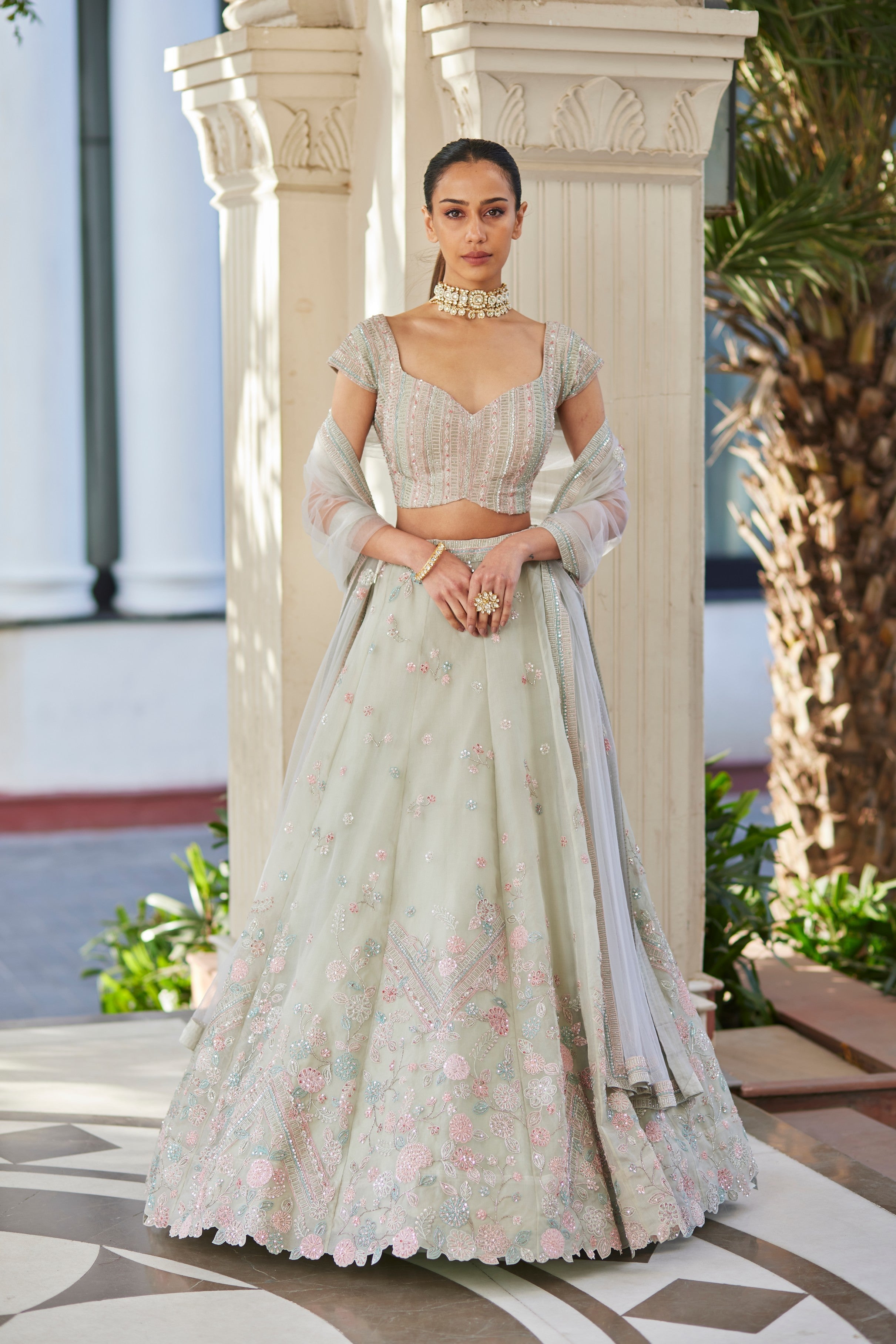 Cucumber Embroidered Lehenga