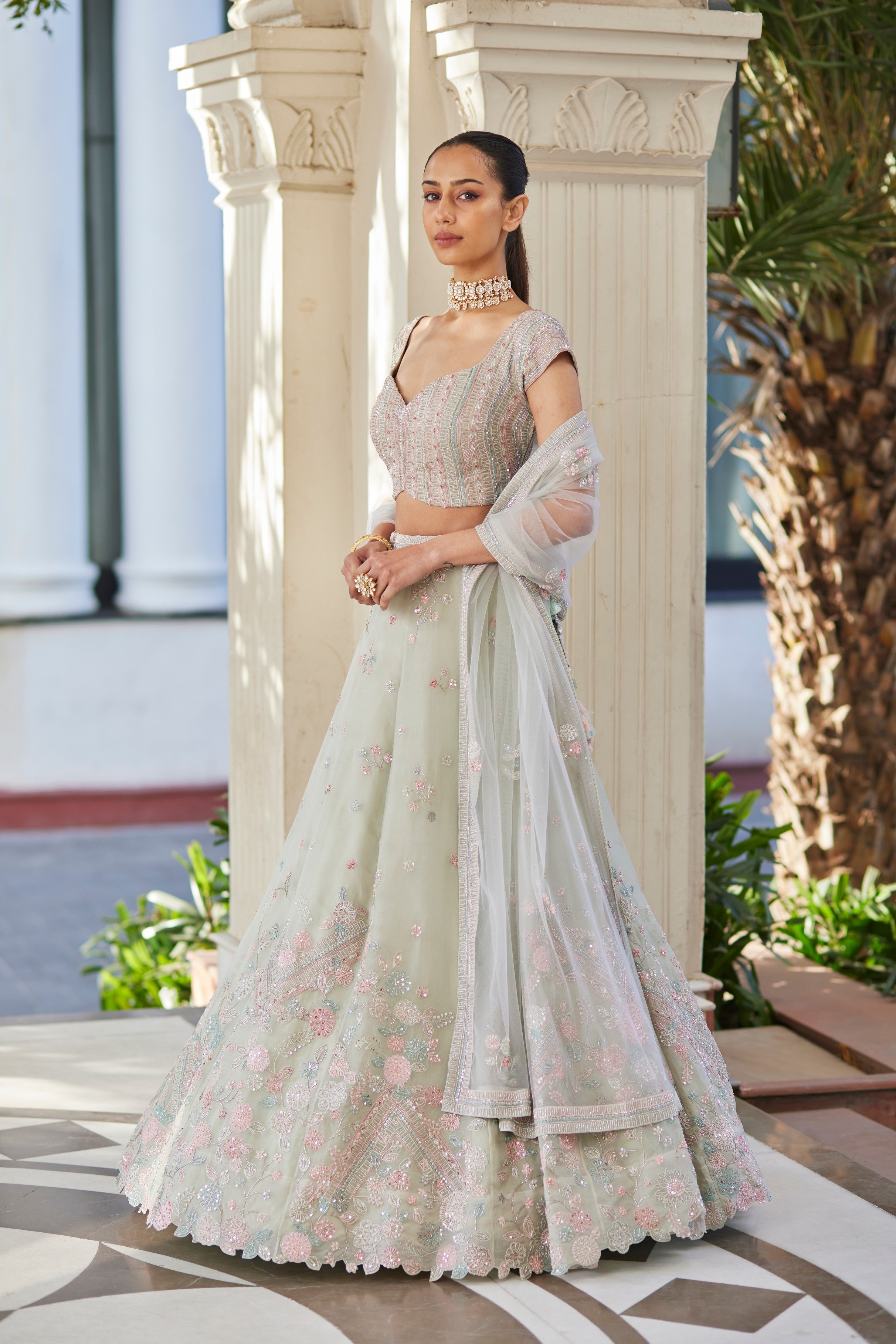 Cucumber Embroidered Lehenga