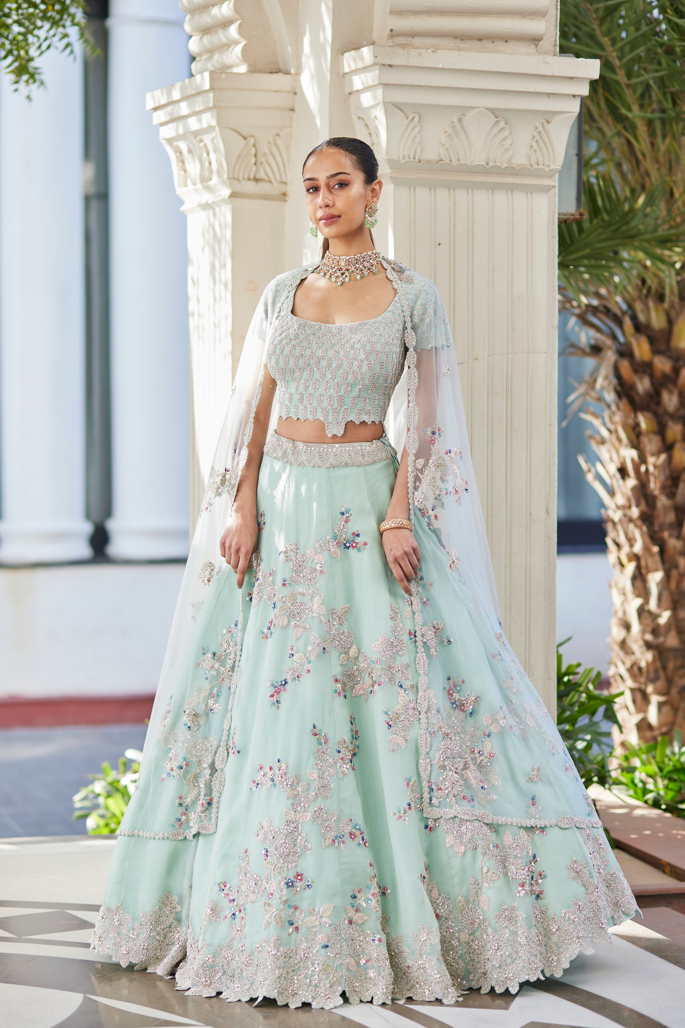 Pastel Blue Embroidered Lehenga