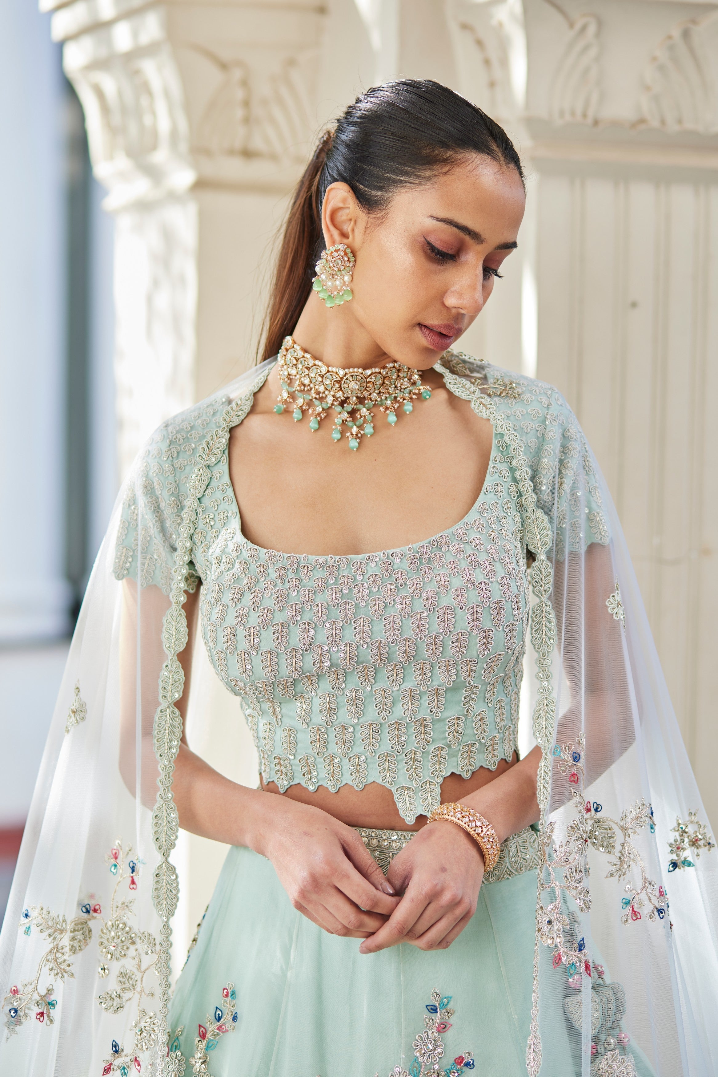 Pastel Blue Embroidered Lehenga