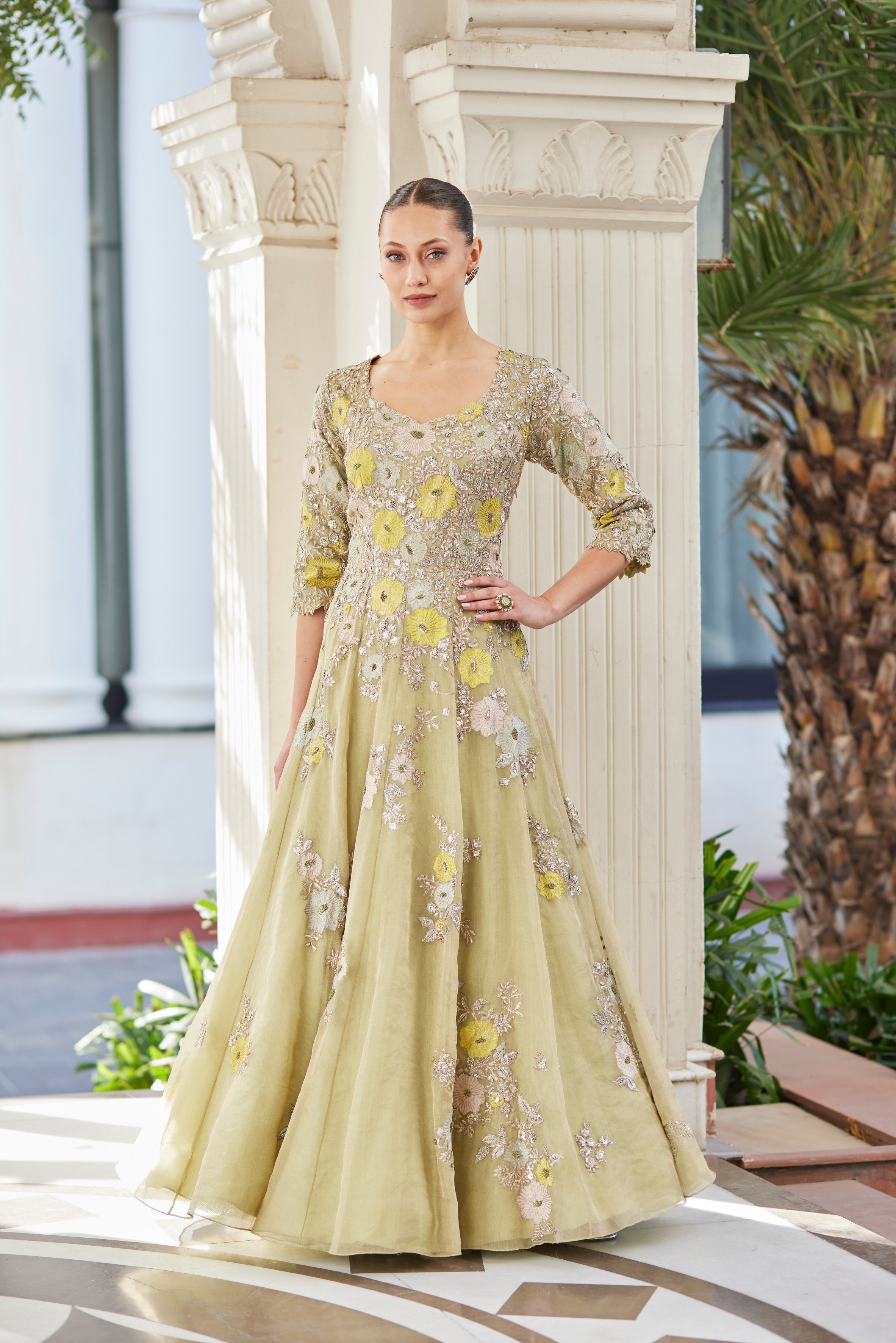 Mist Green Embroidered Gown