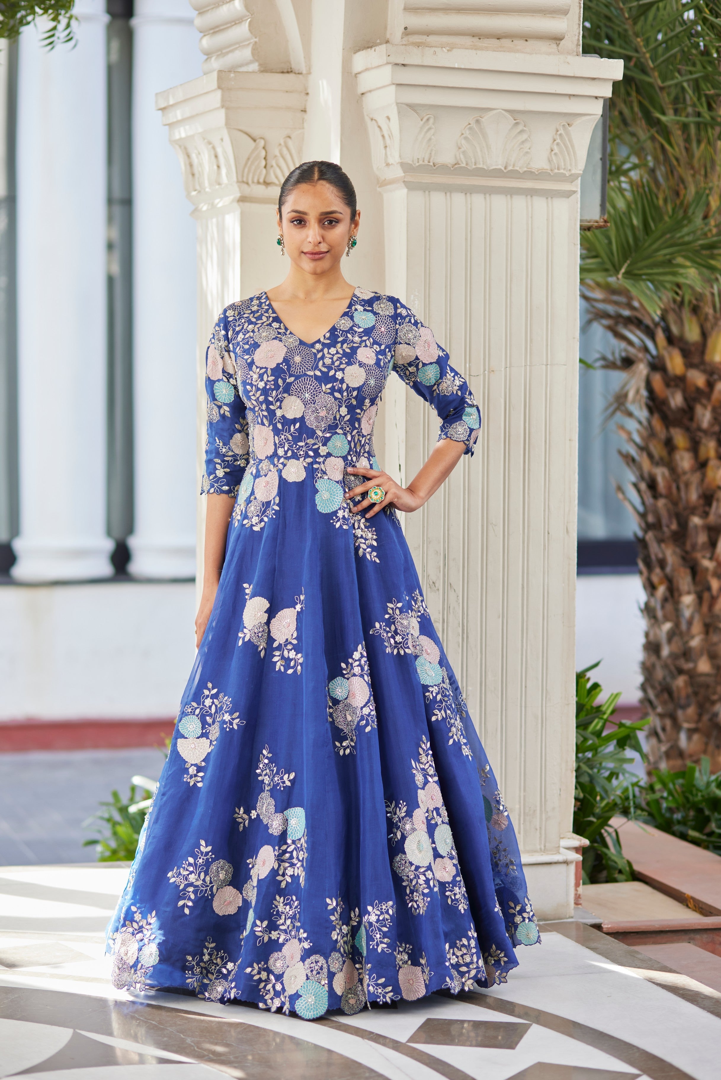 Midnight Blue Embroidered Gown