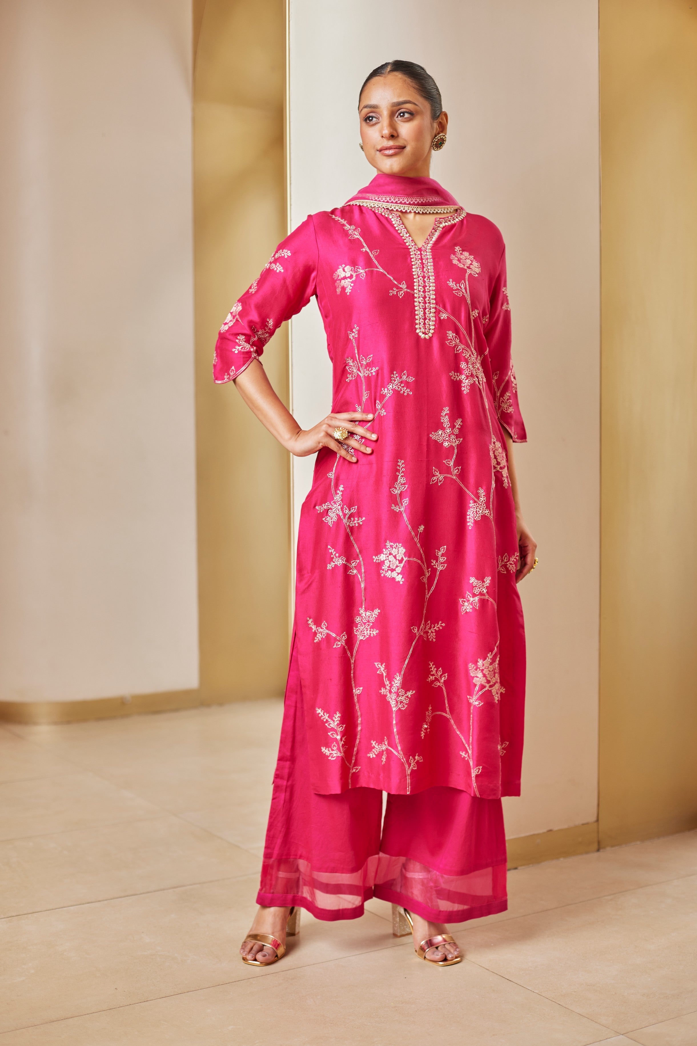 Scarlet Embroidered Straight Suit