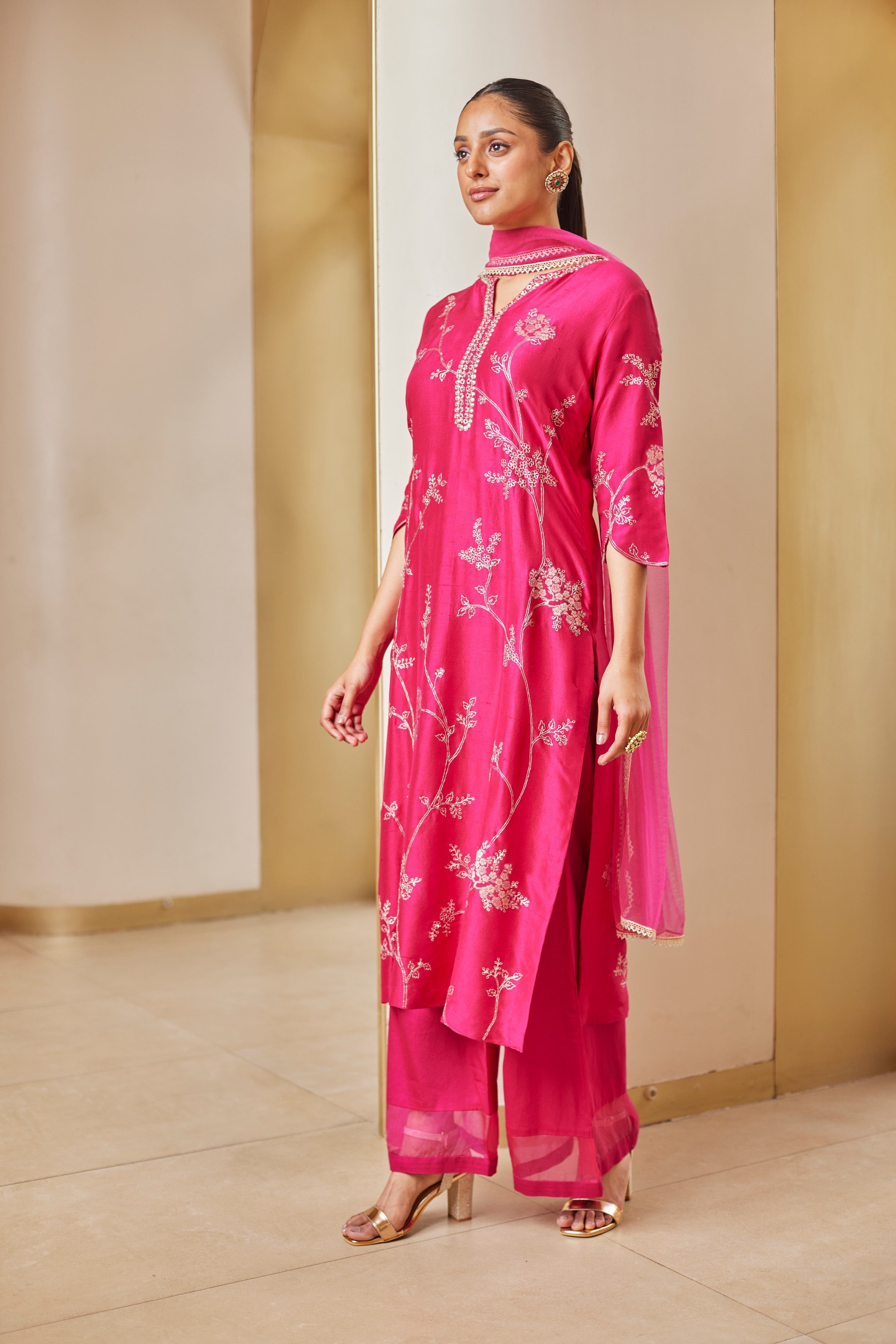 Scarlet Embroidered Straight Suit