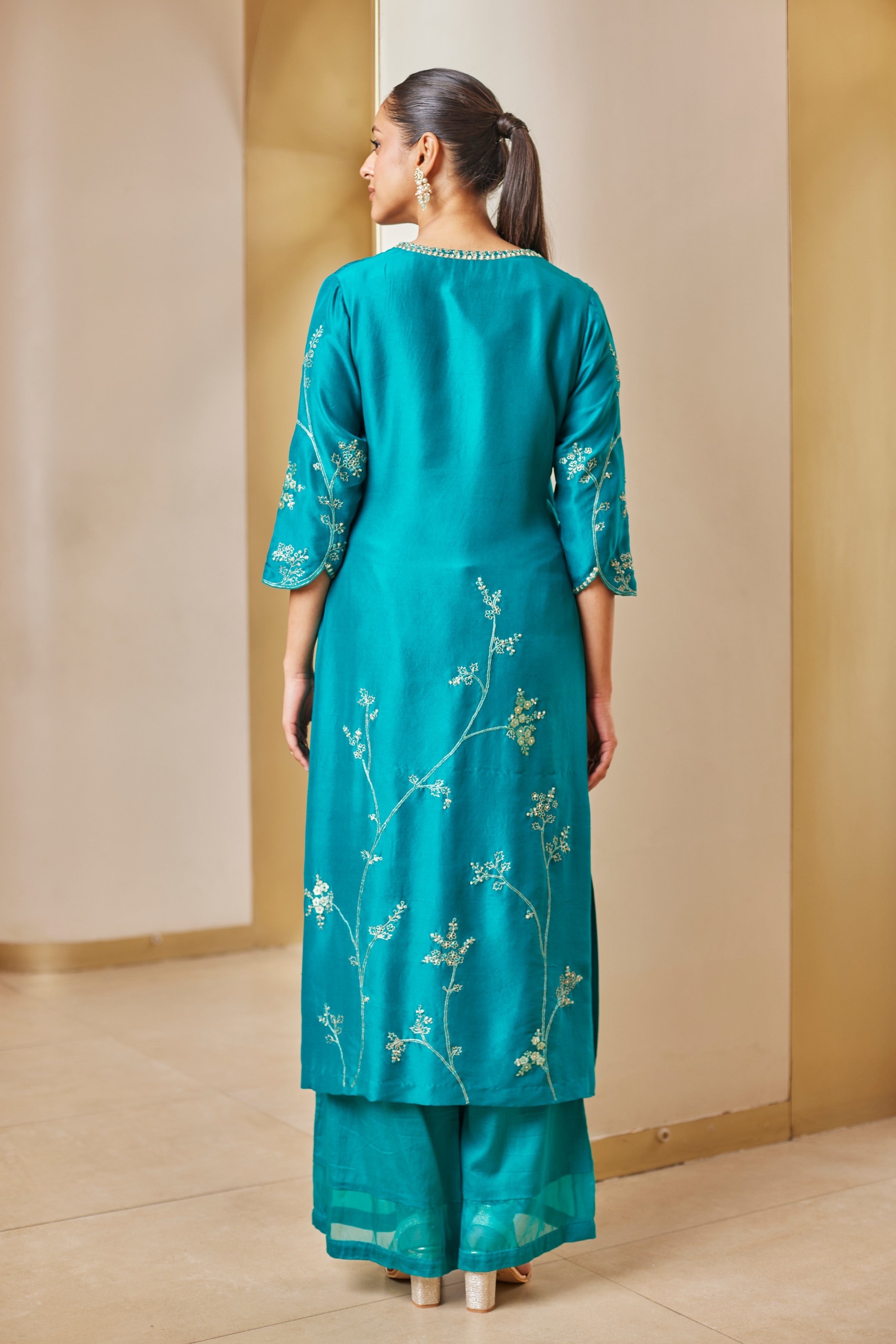 Pine Green Embroidered Straight Suit