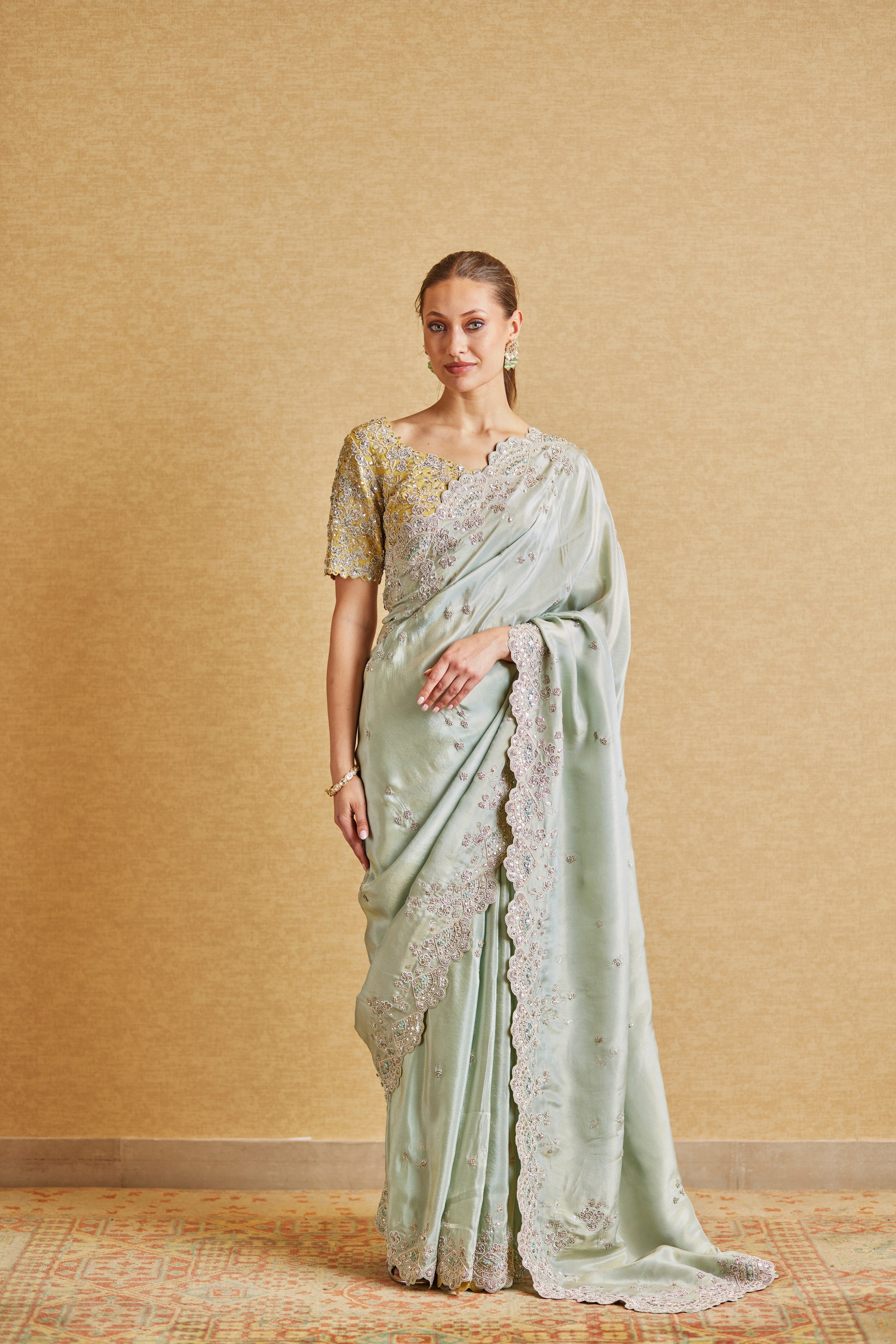 Teal Embroidered Saree