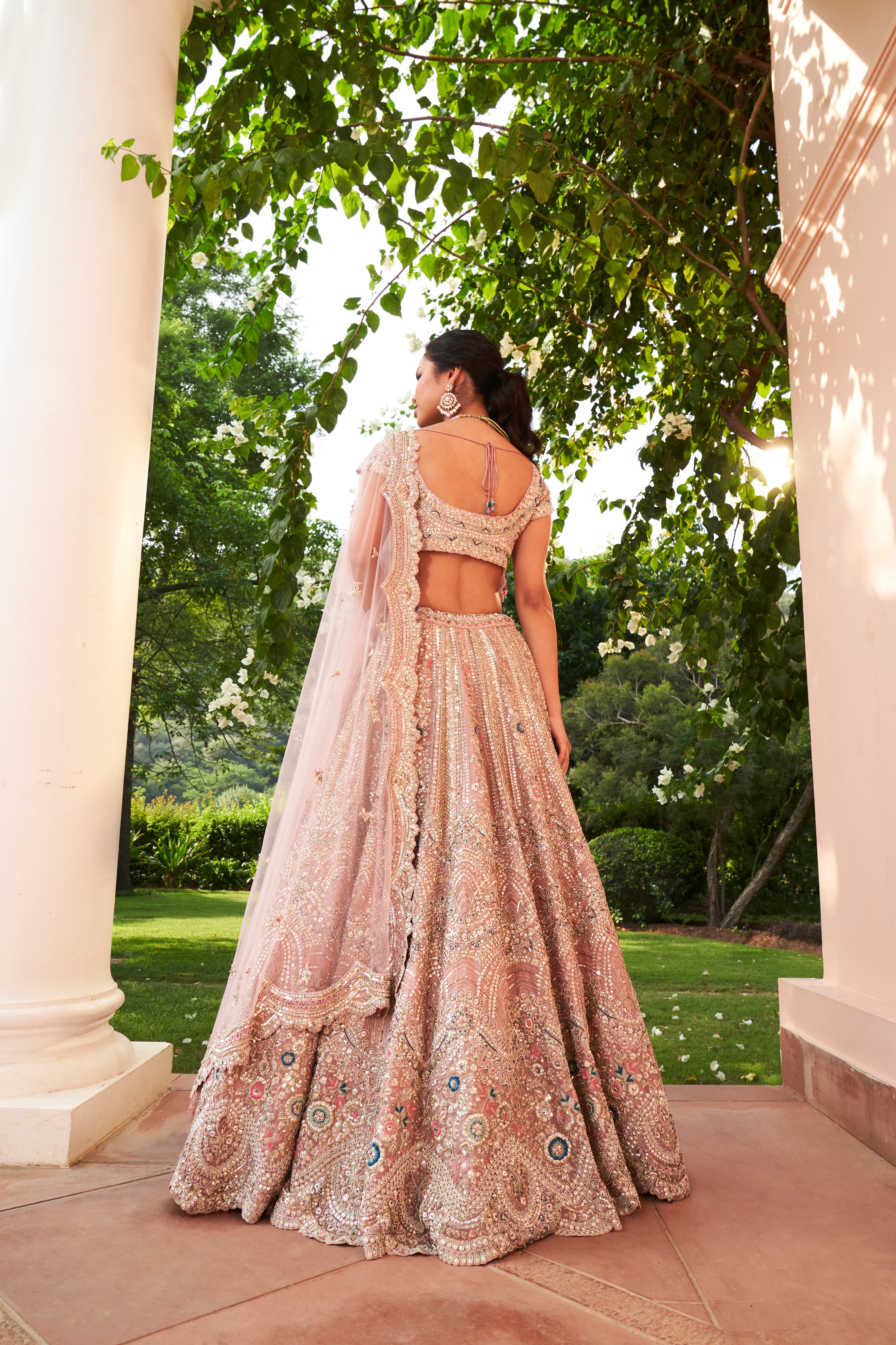 CORAL EMBROIDERED LEHENGA SET