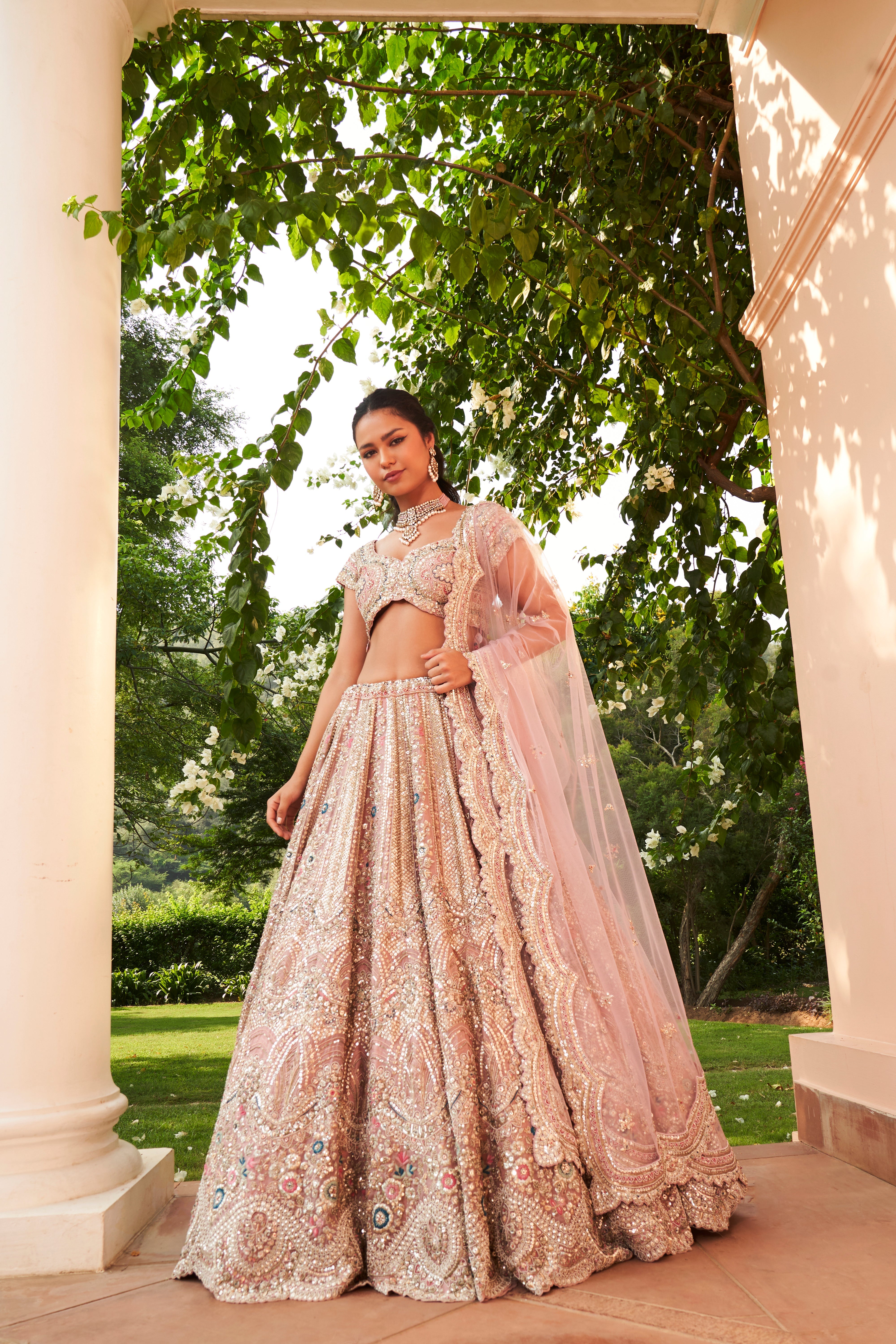 CORAL EMBROIDERED LEHENGA SET