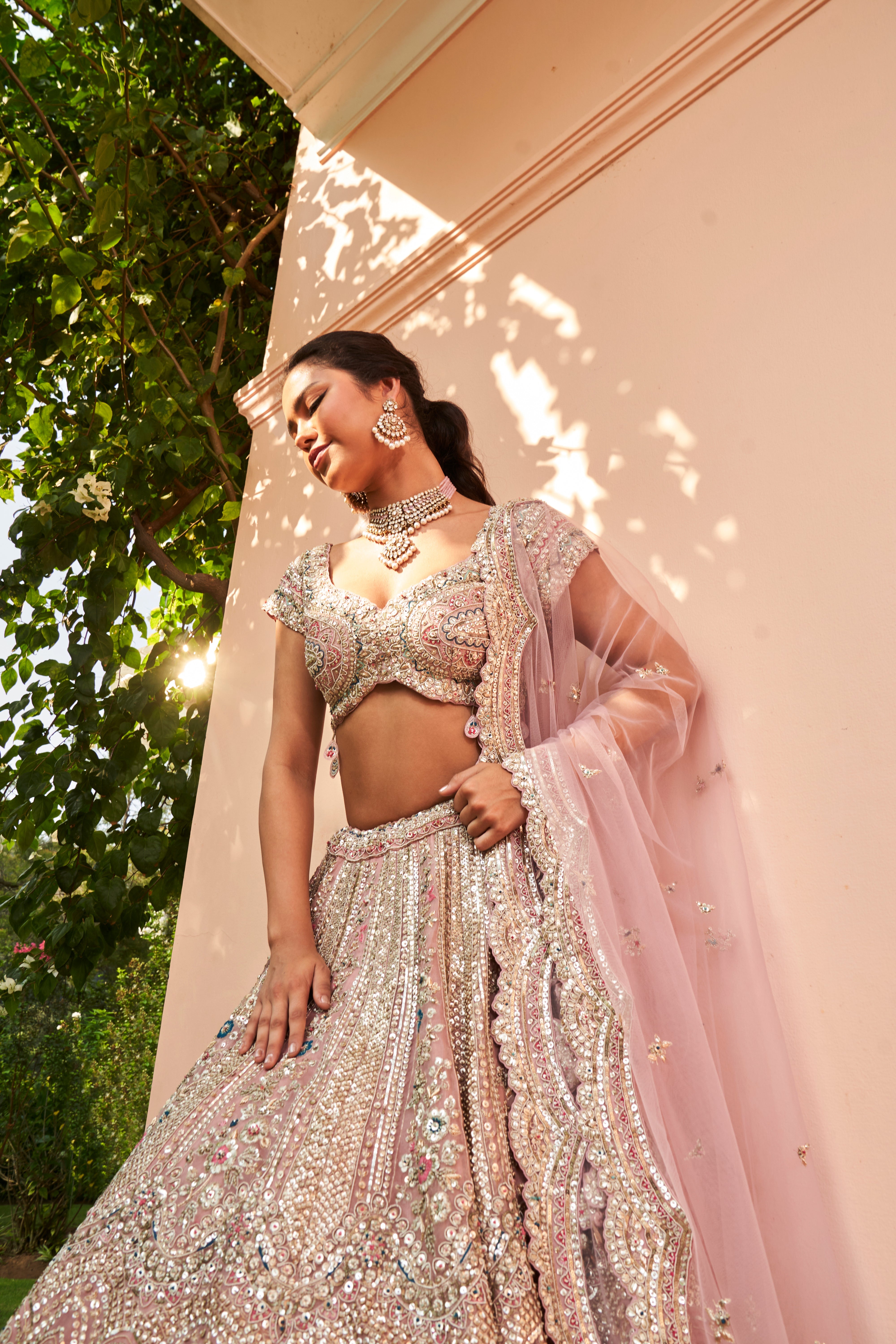 CORAL EMBROIDERED LEHENGA SET