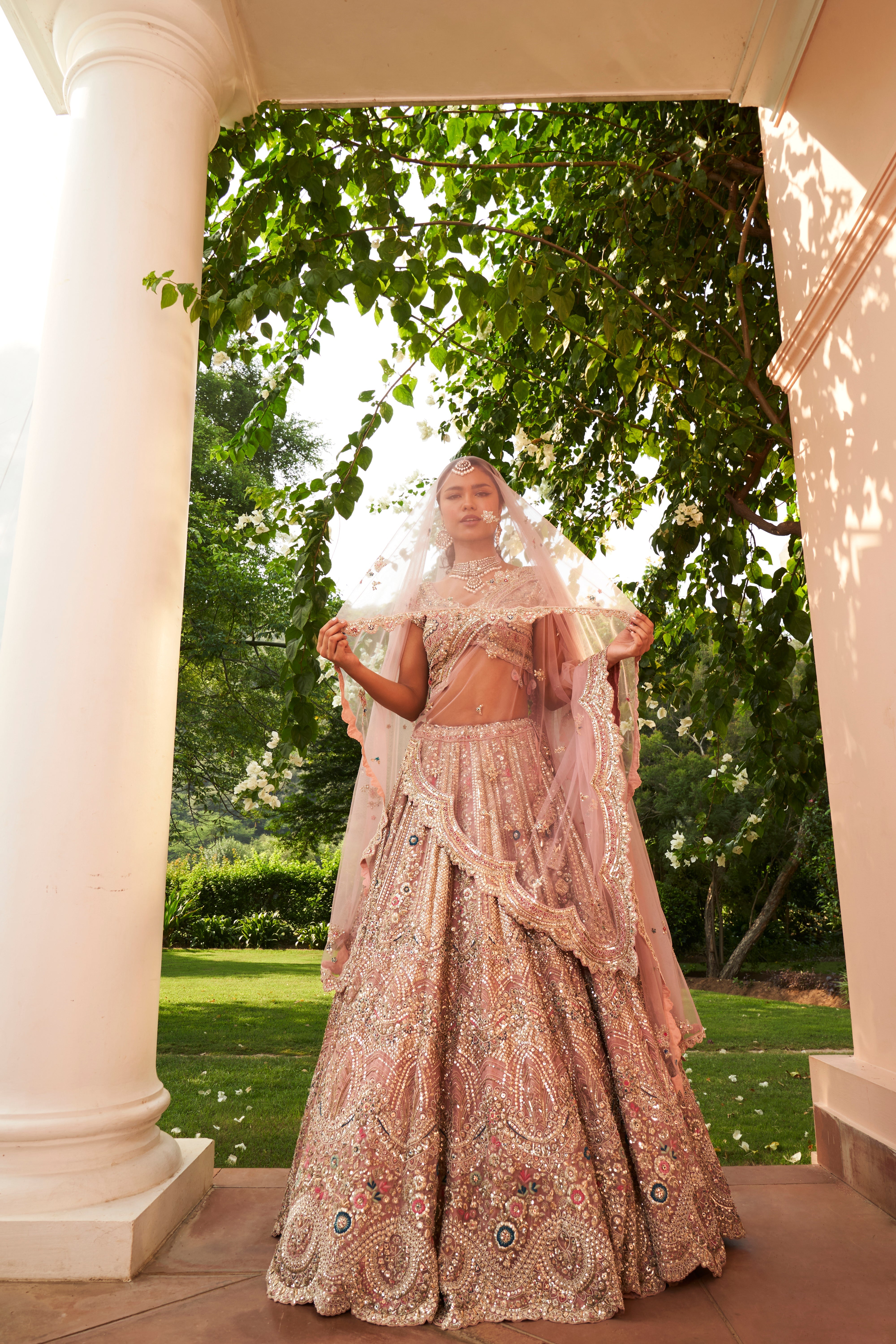 CORAL EMBROIDERED LEHENGA SET