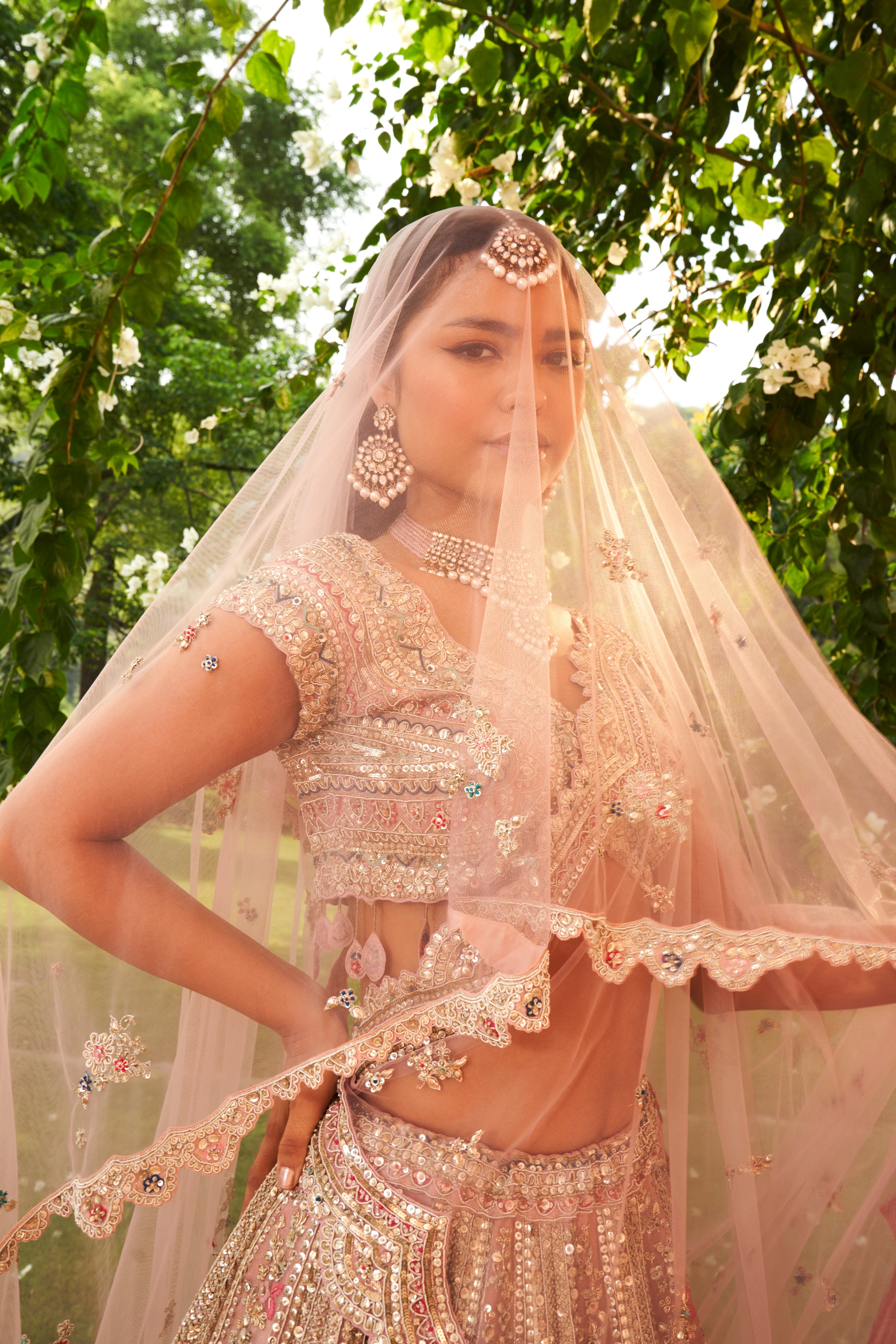 CORAL EMBROIDERED LEHENGA SET