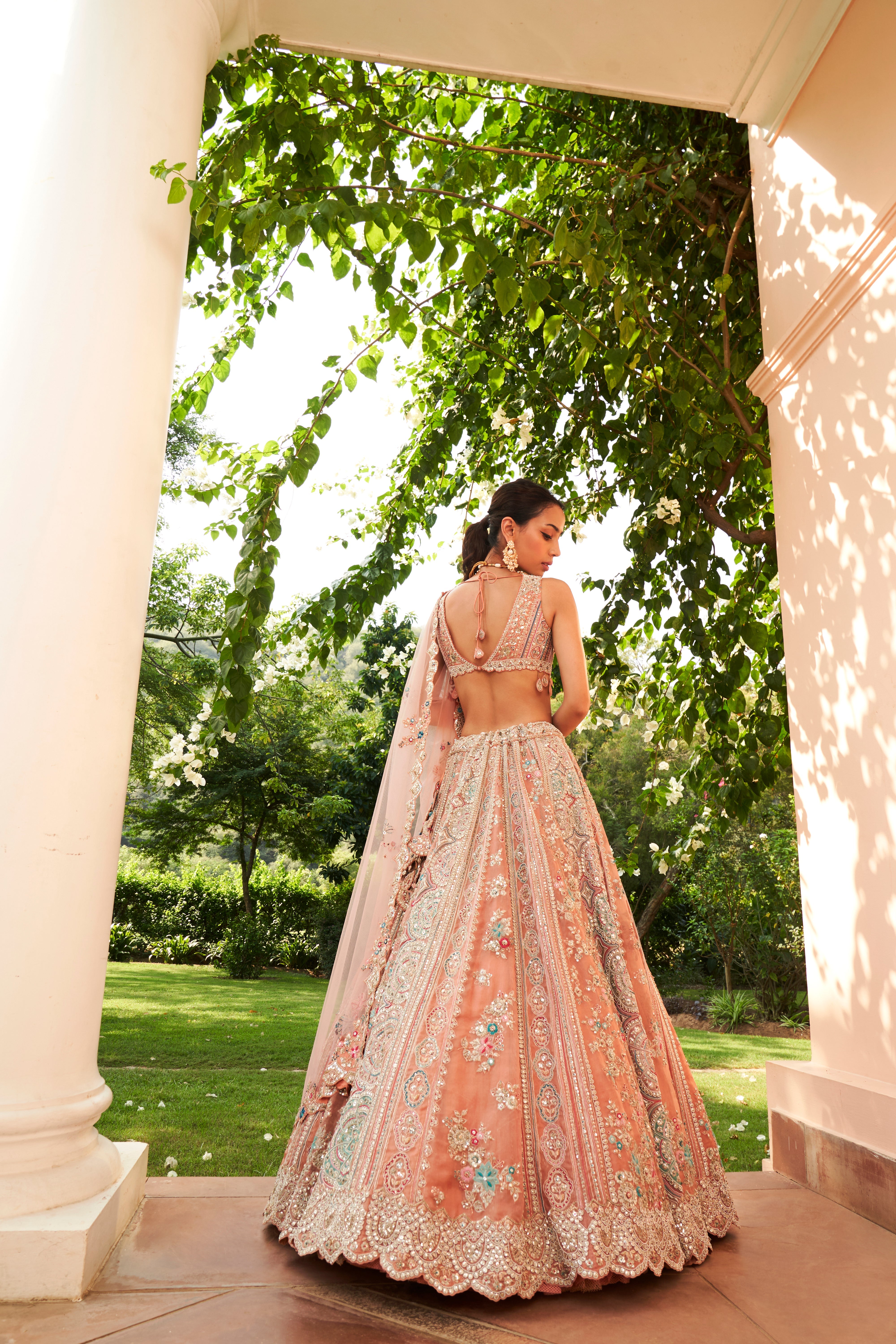 CORAL EMBROIDERED LEHENGA SET