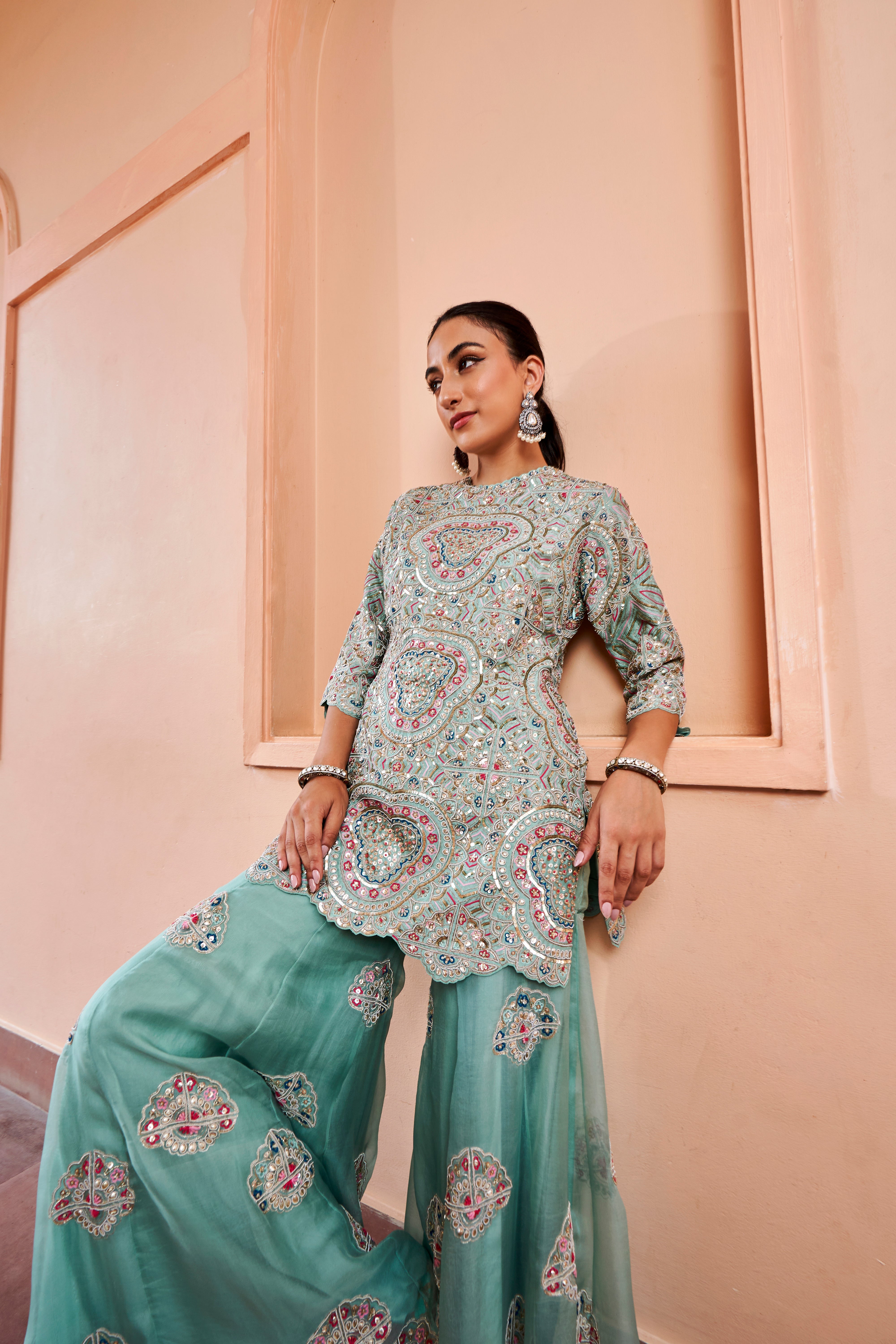 Cadet Blue Sharara Set