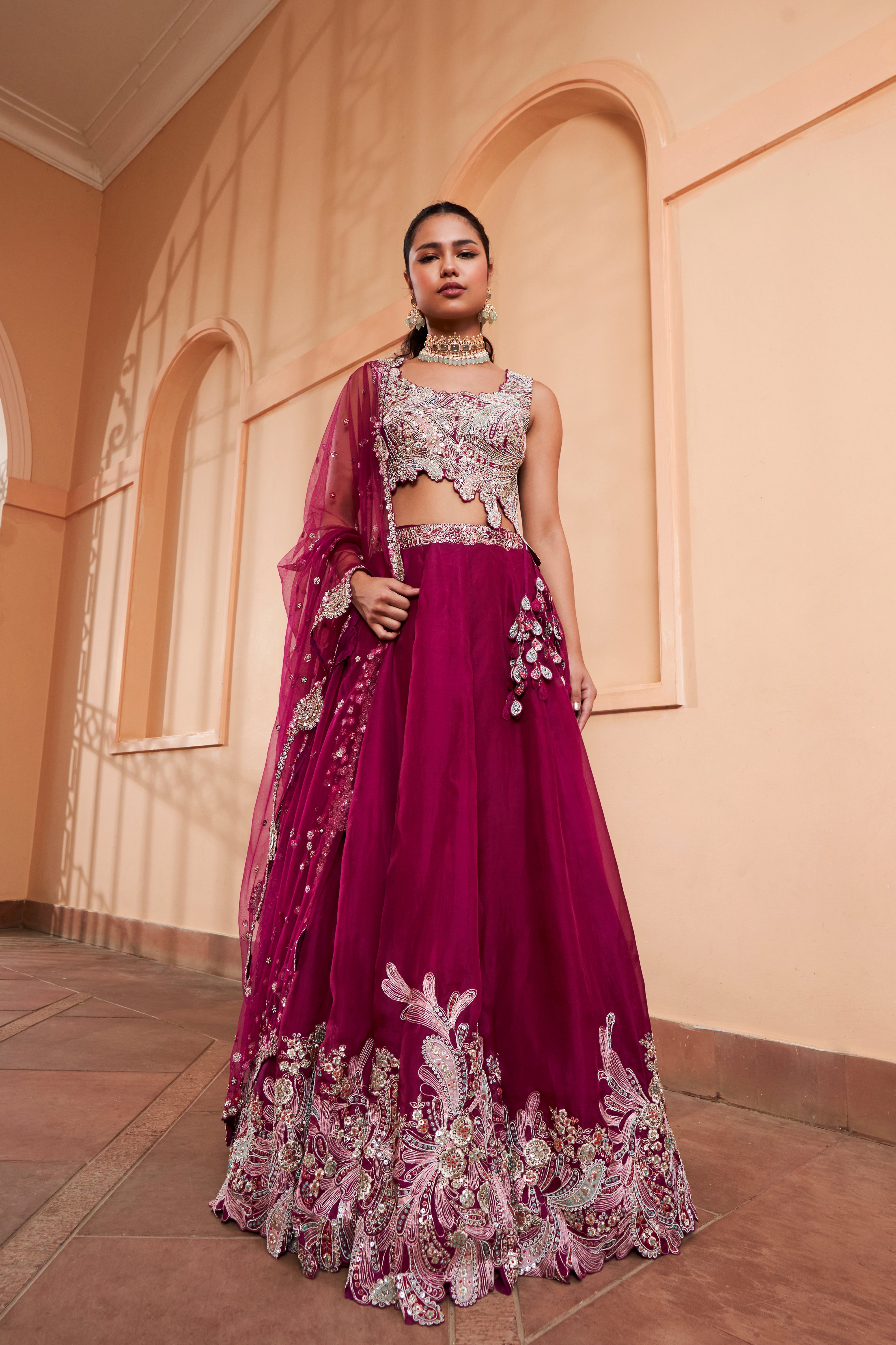 CUT RUBY EMBROIDERED LEHENGA SET