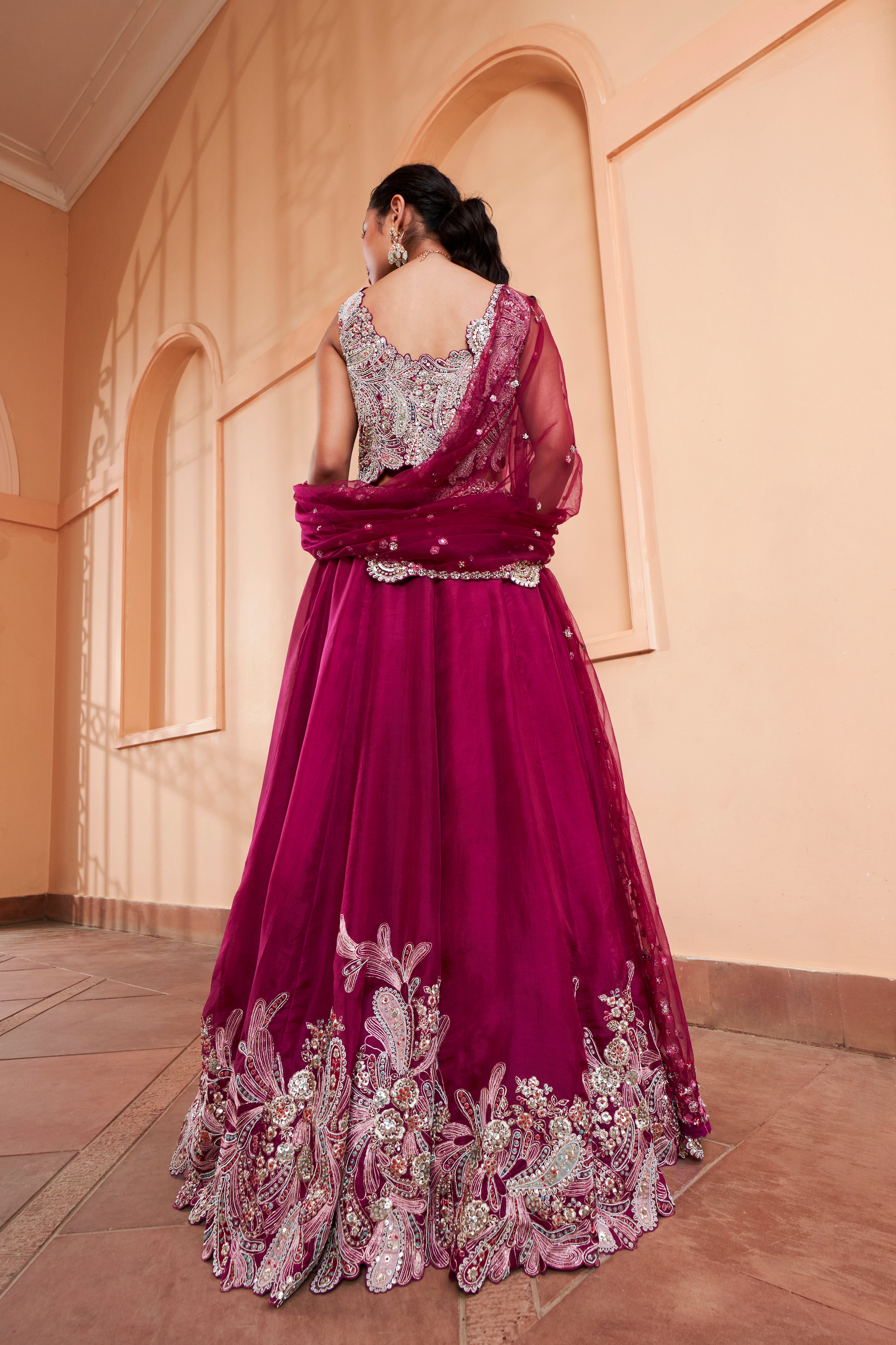 CUT RUBY EMBROIDERED LEHENGA SET