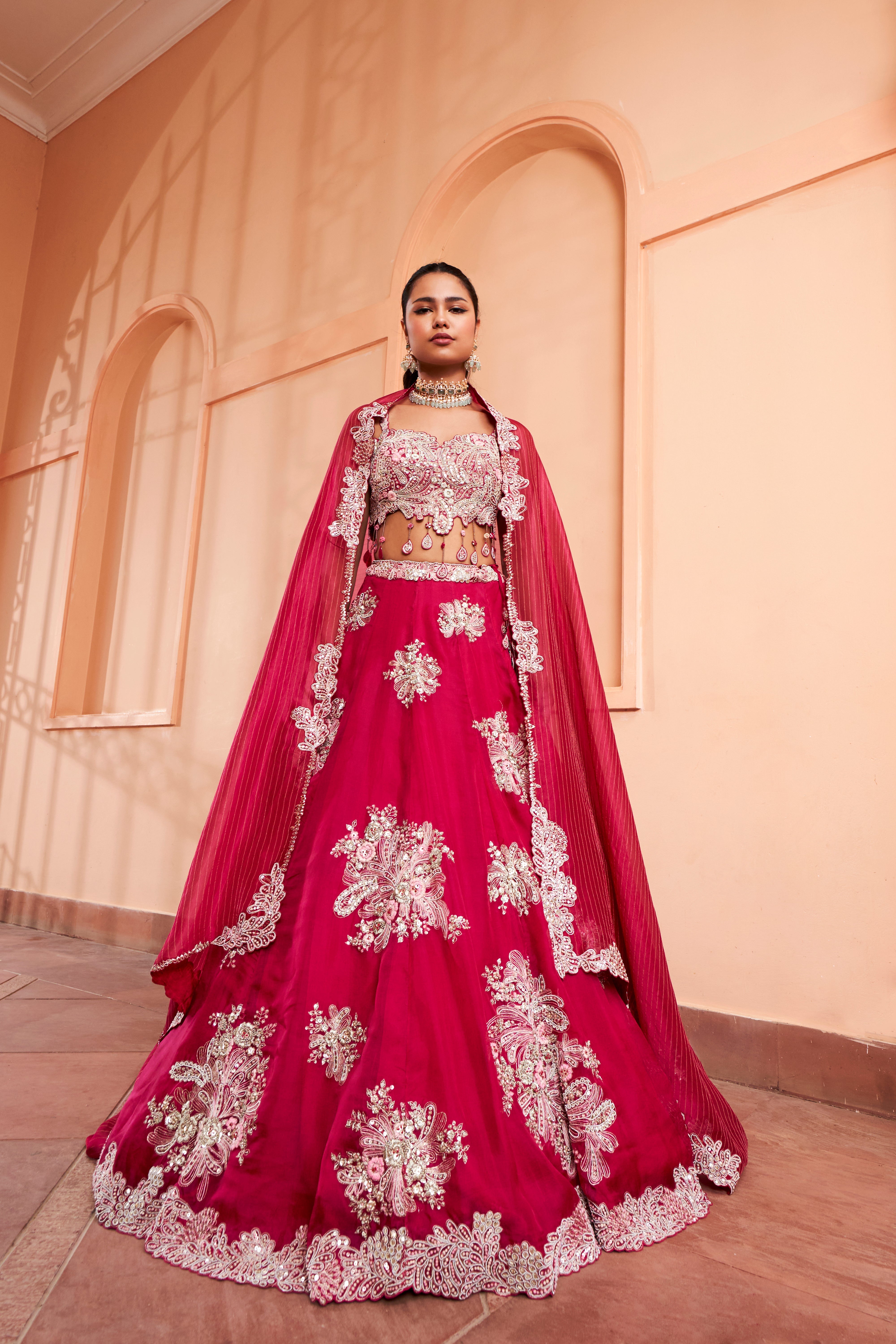 CUT RUBY EMBROIDERED LEHENGA SET